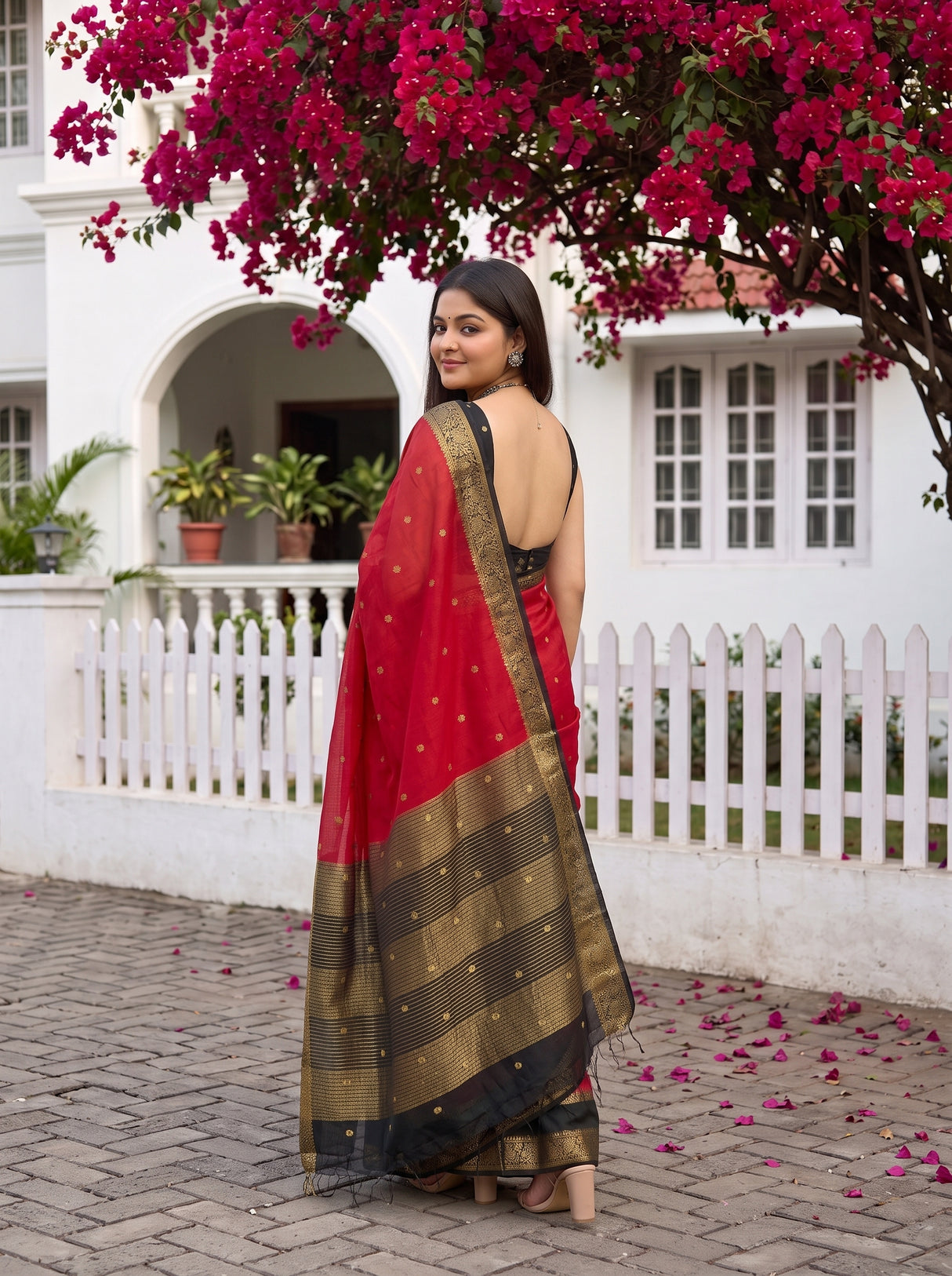MIMOSA Maroon Mysore Silk Crepe Saree — pose 7 styling detail