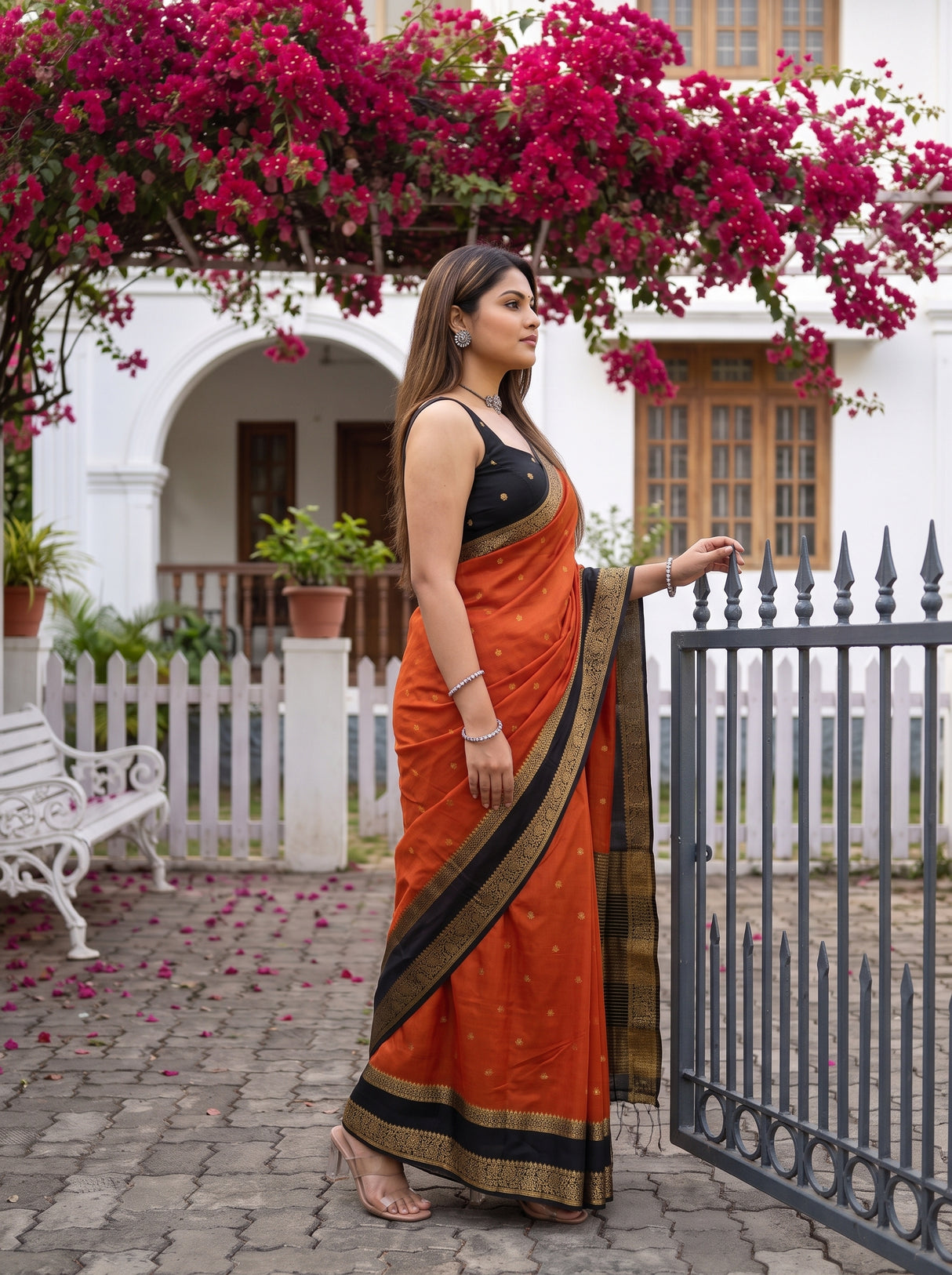 MIMOSA Mustard Mysore Silk Crepe Saree — pose 3 styling detail
