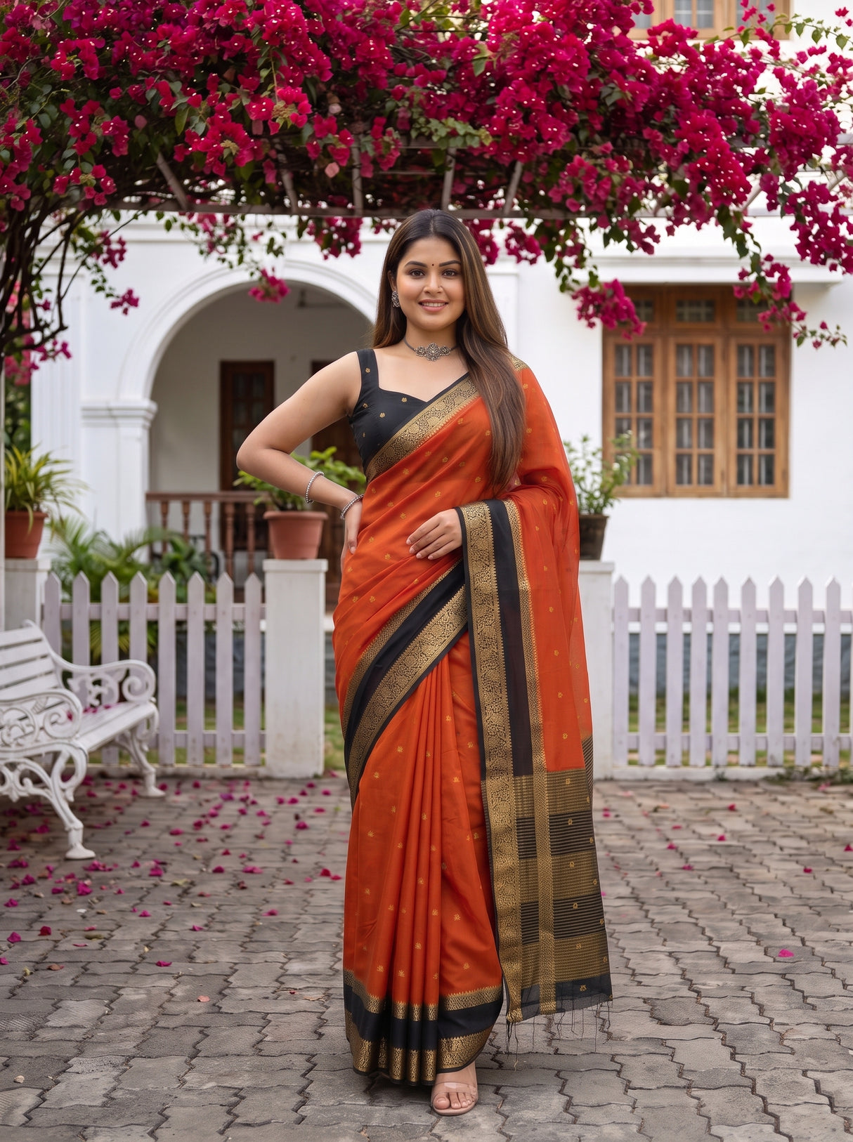 MIMOSA Mustard Mysore Silk Crepe Saree — pose 4 styling detail