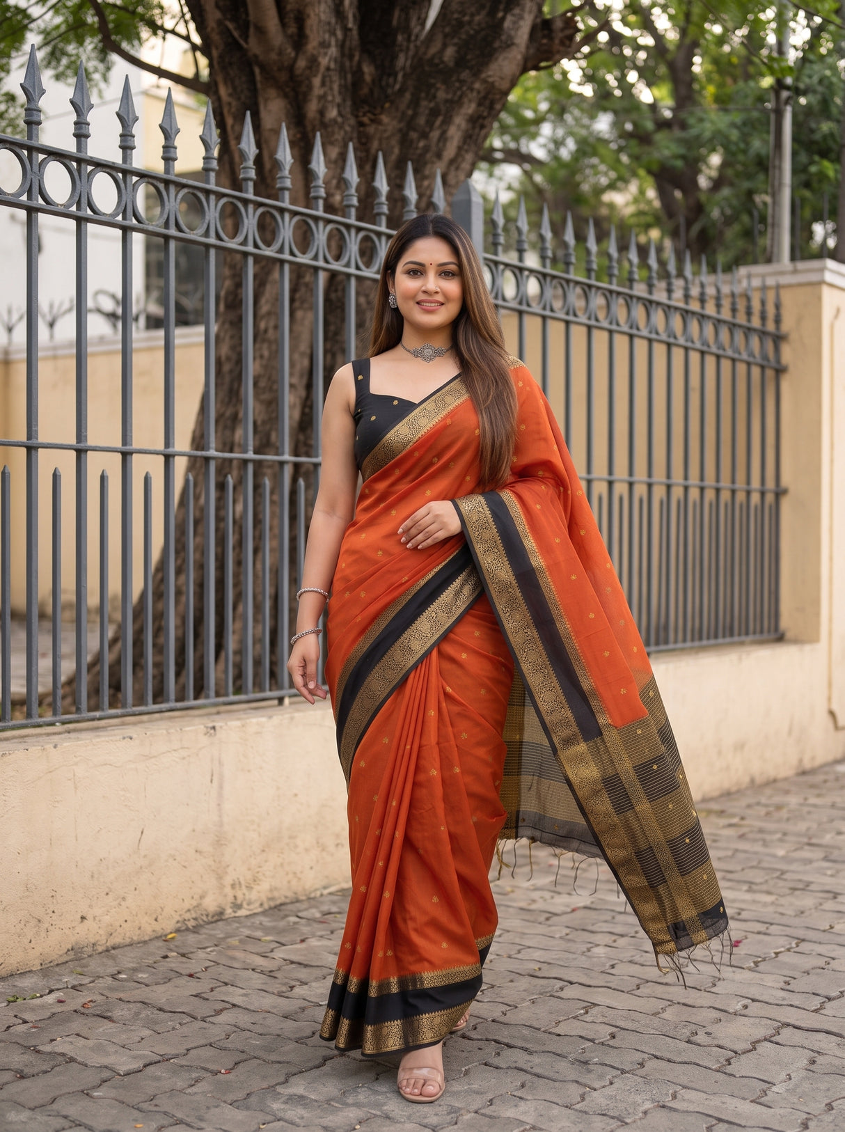 MIMOSA Mustard Mysore Silk Crepe Saree — pose 6 styling detail