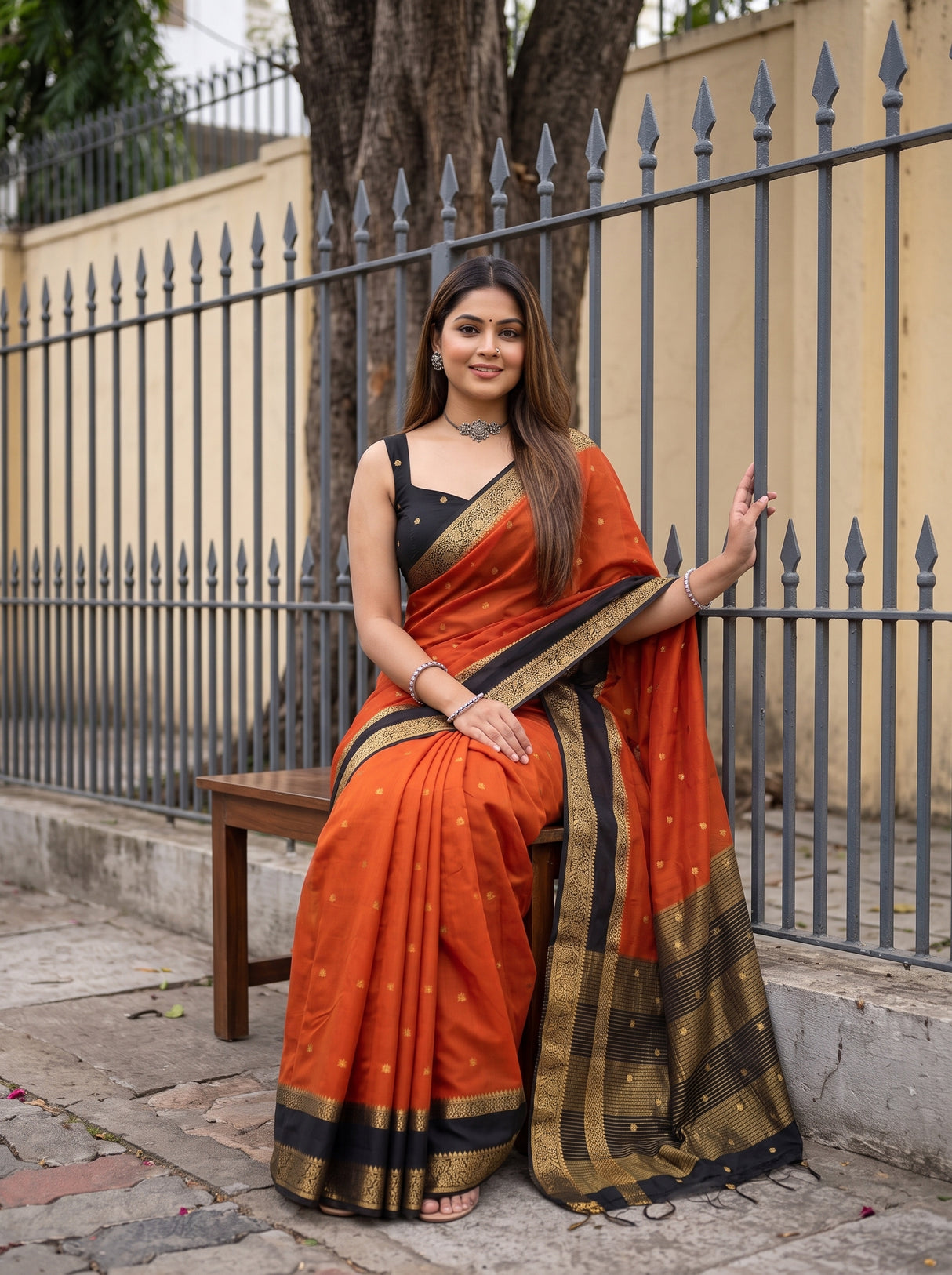 MIMOSA Mustard Mysore Silk Crepe Saree — pose 8 styling detail