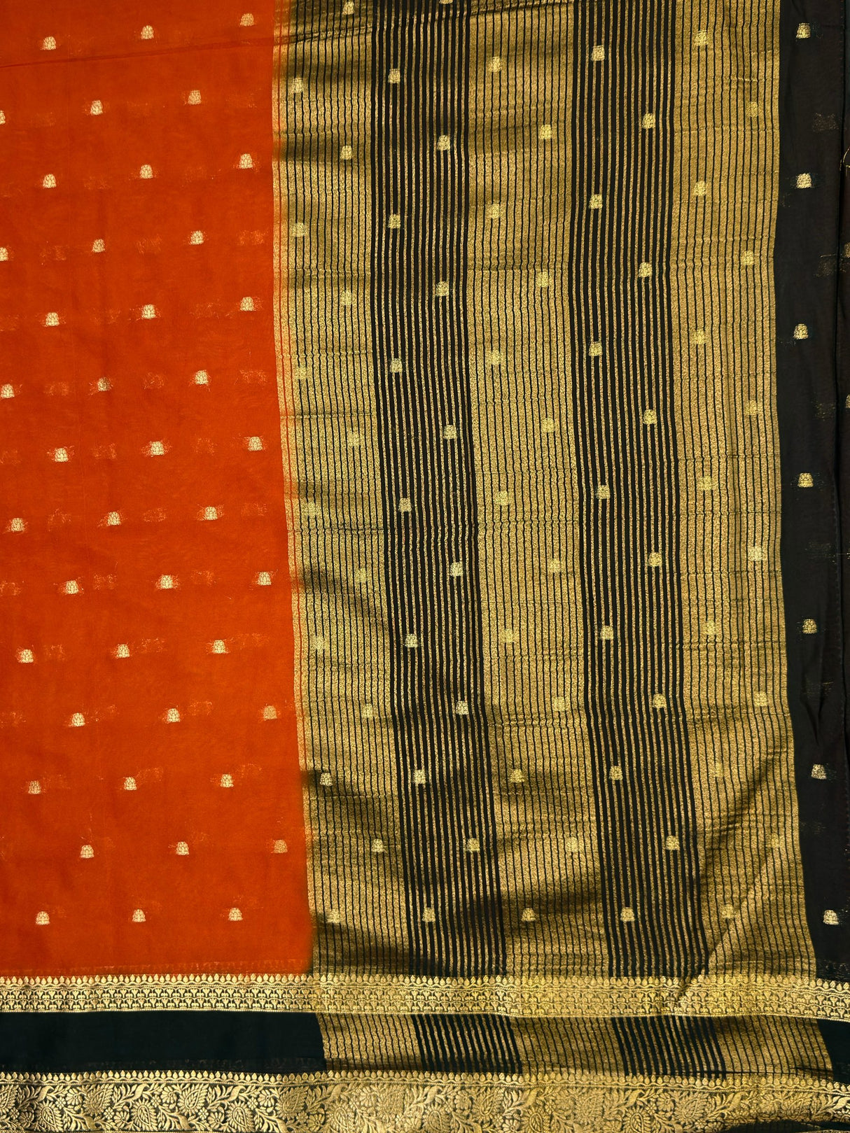 MIMOSA Mustard Mysore Silk Crepe Saree — pallu and zari work detail