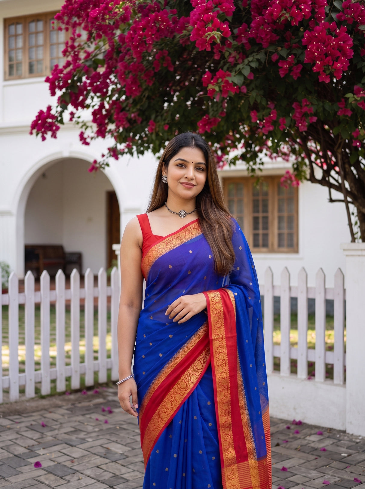 MIMOSA Royal Blue Mysore Silk Crepe Saree — pose 10 styling detail