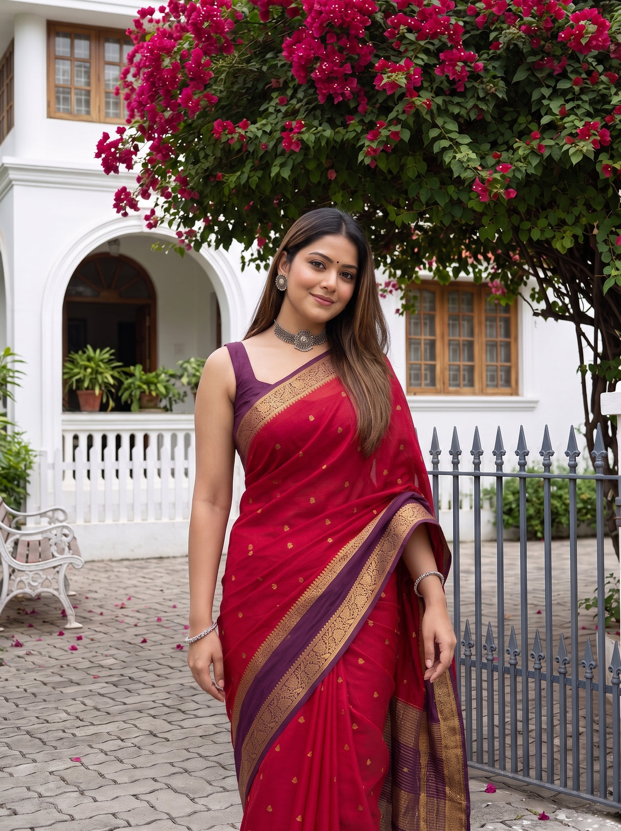 MIMOSA Strawberry Mysore Silk Crepe Saree — pose 10 styling detail