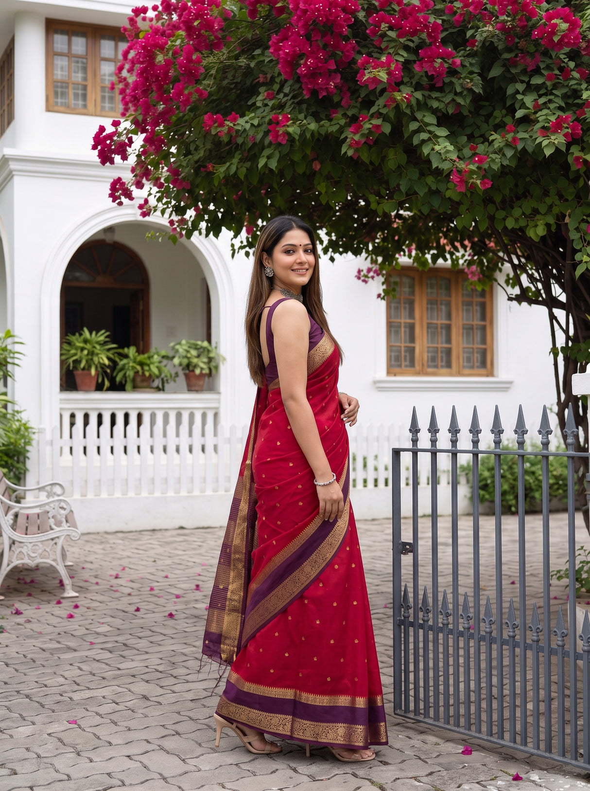 MIMOSA Strawberry Mysore Silk Crepe Saree — pose 5 styling detail