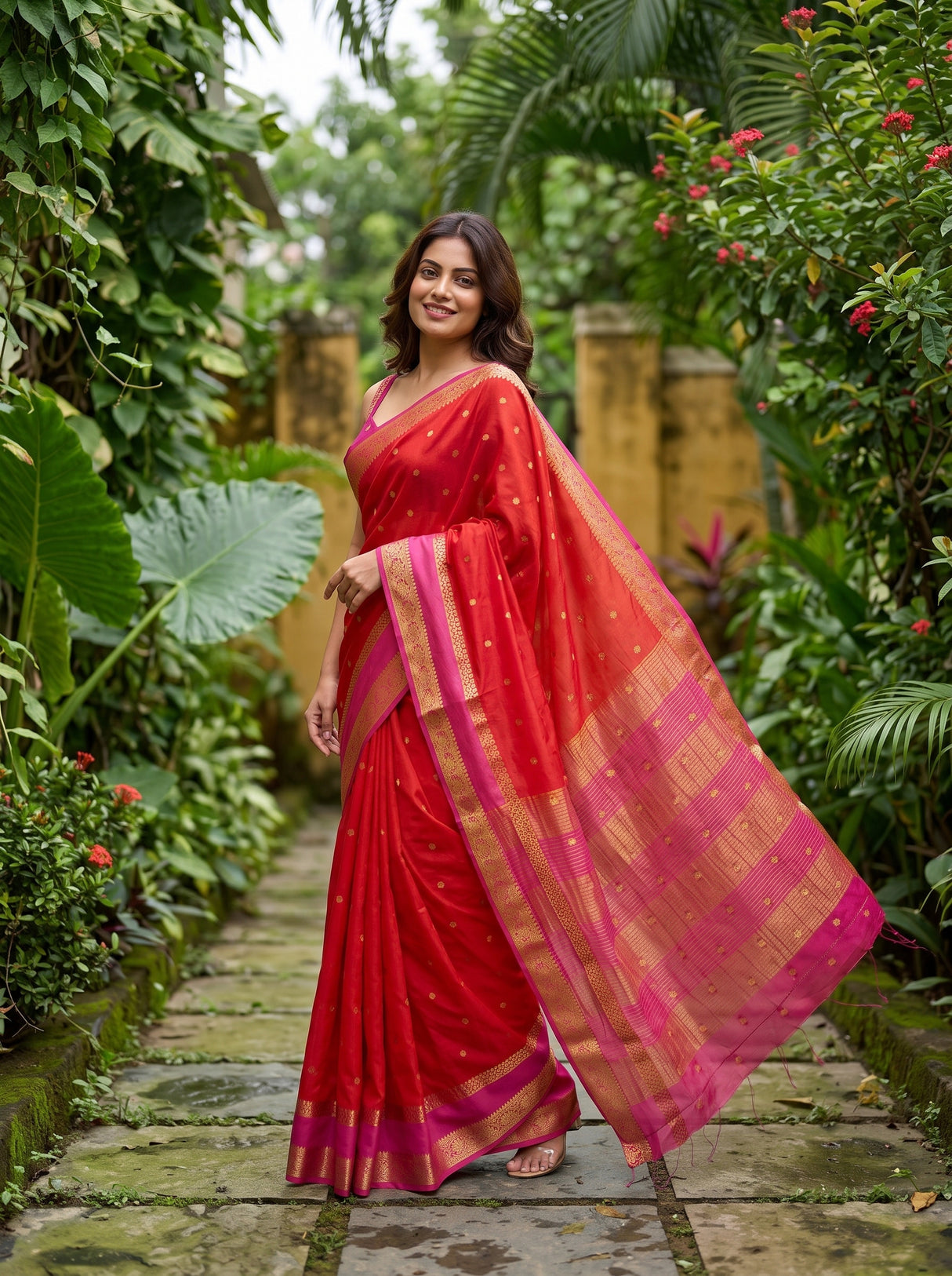 MIMOSA Red Saree Saree — pose 6 styling detail
