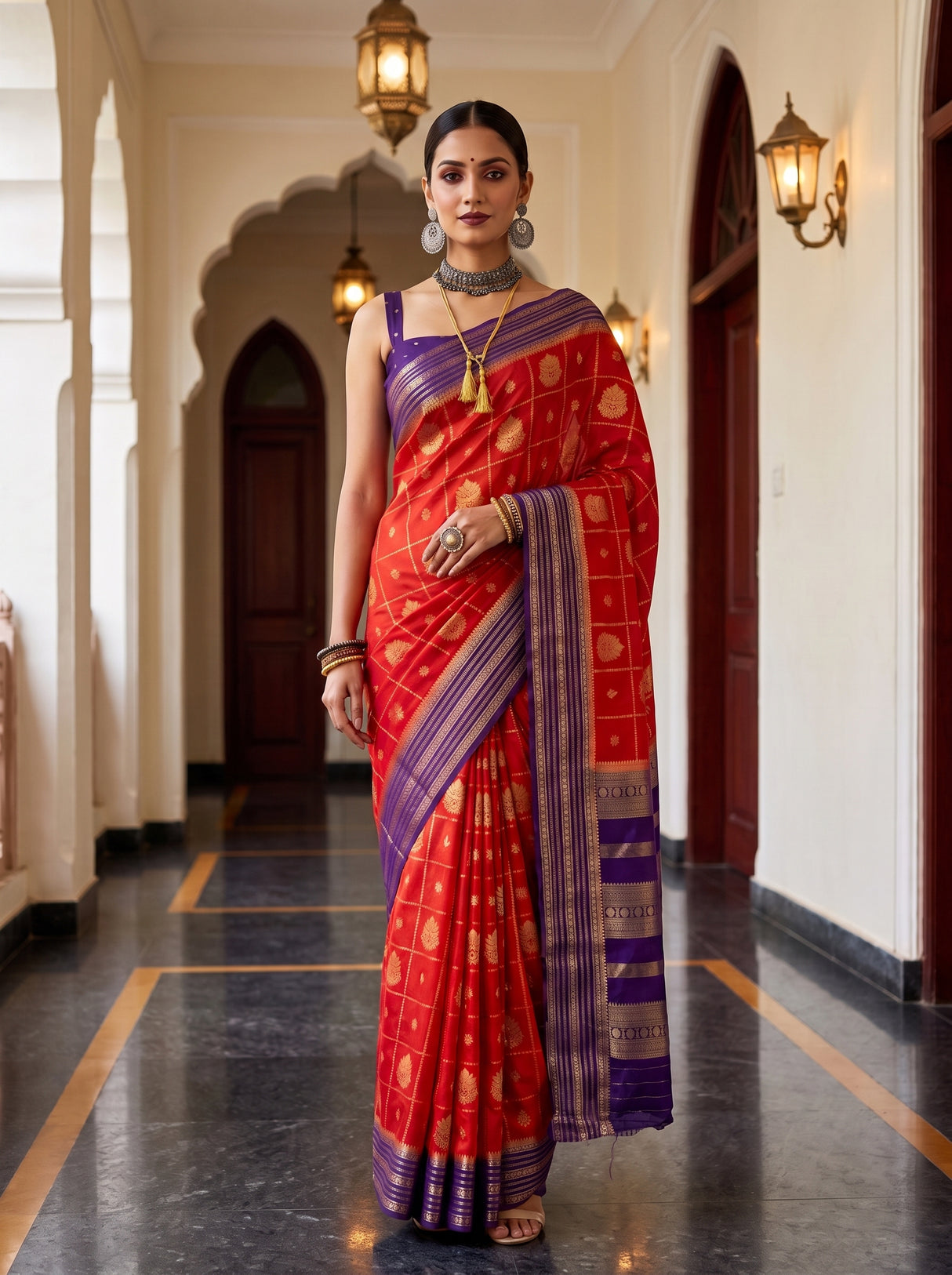 MIMOSA Orange Saree Saree — pose 10 styling detail