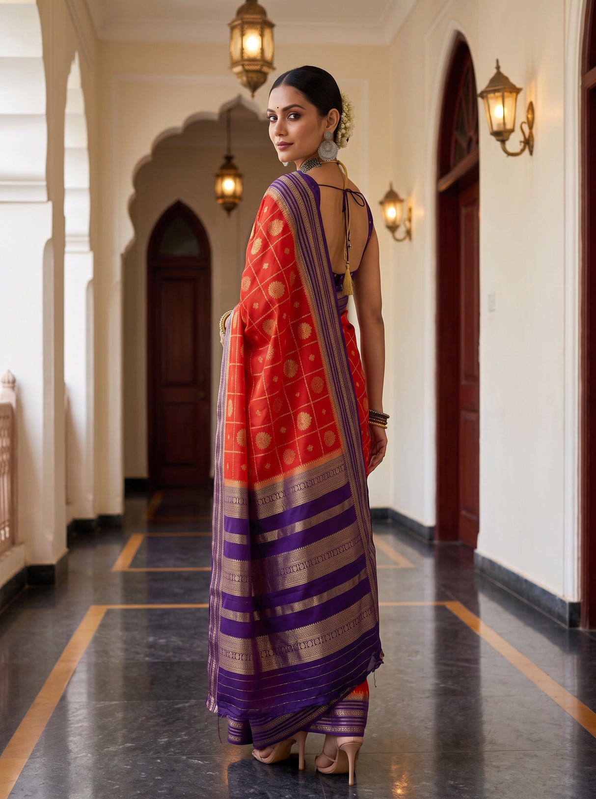 MIMOSA Orange Saree Saree — pose 7 styling detail