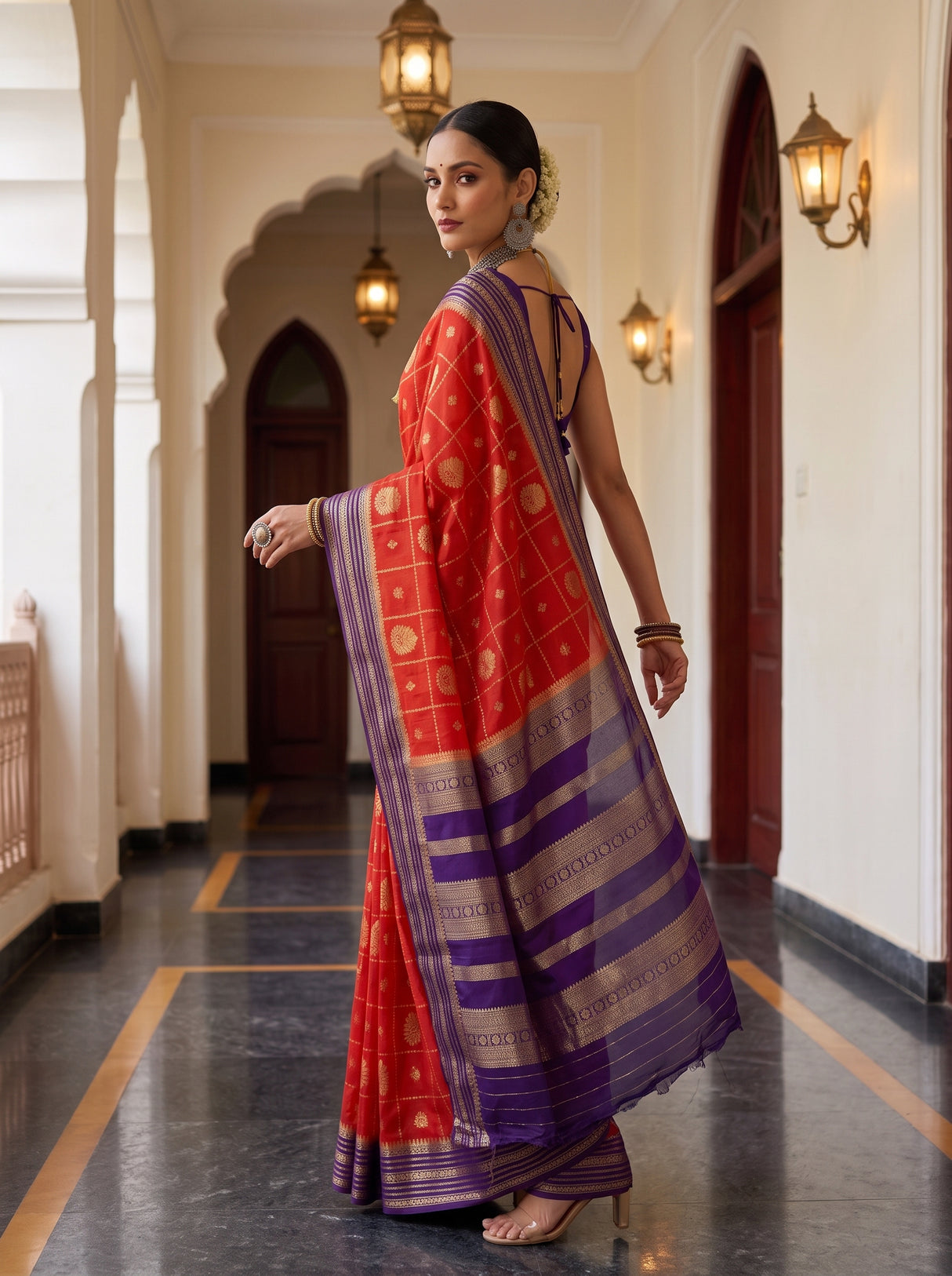MIMOSA Orange Saree Saree — pose 9 styling detail