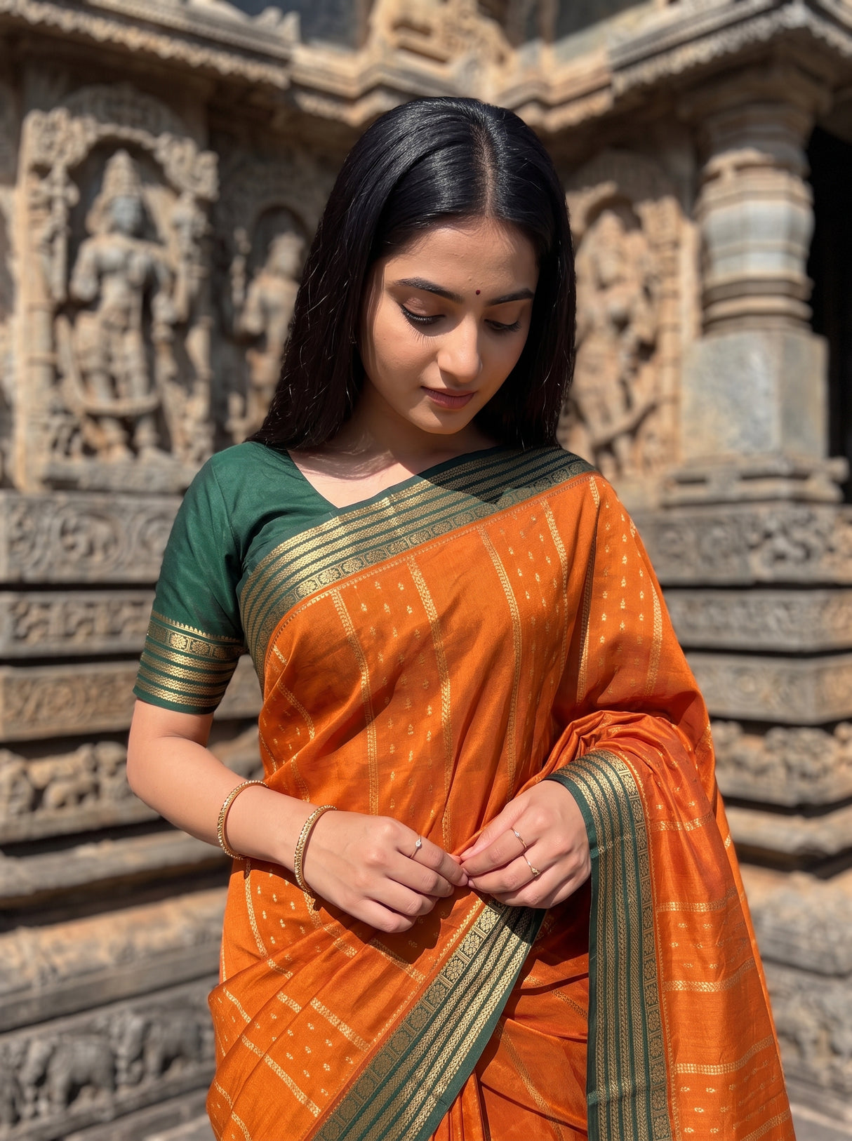 MIMOSA Mustard Saree Saree — pose 10 styling detail
