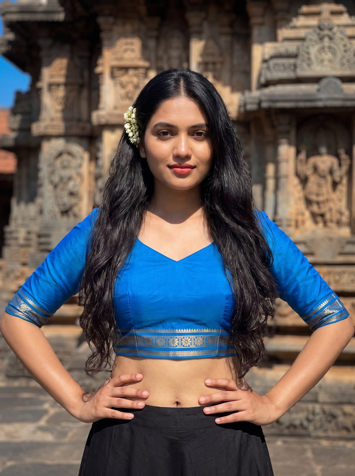 MIMOSA Royal Blue Saree Saree — blouse close-up