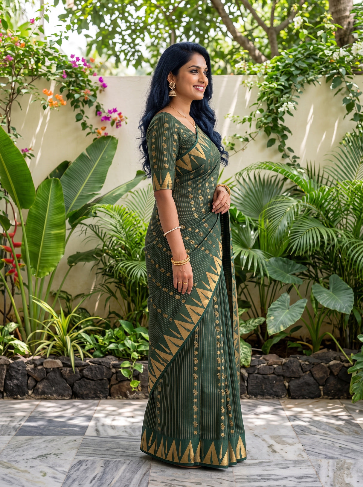 MIMOSA Bottle Green Saree Saree — pose 3 styling detail