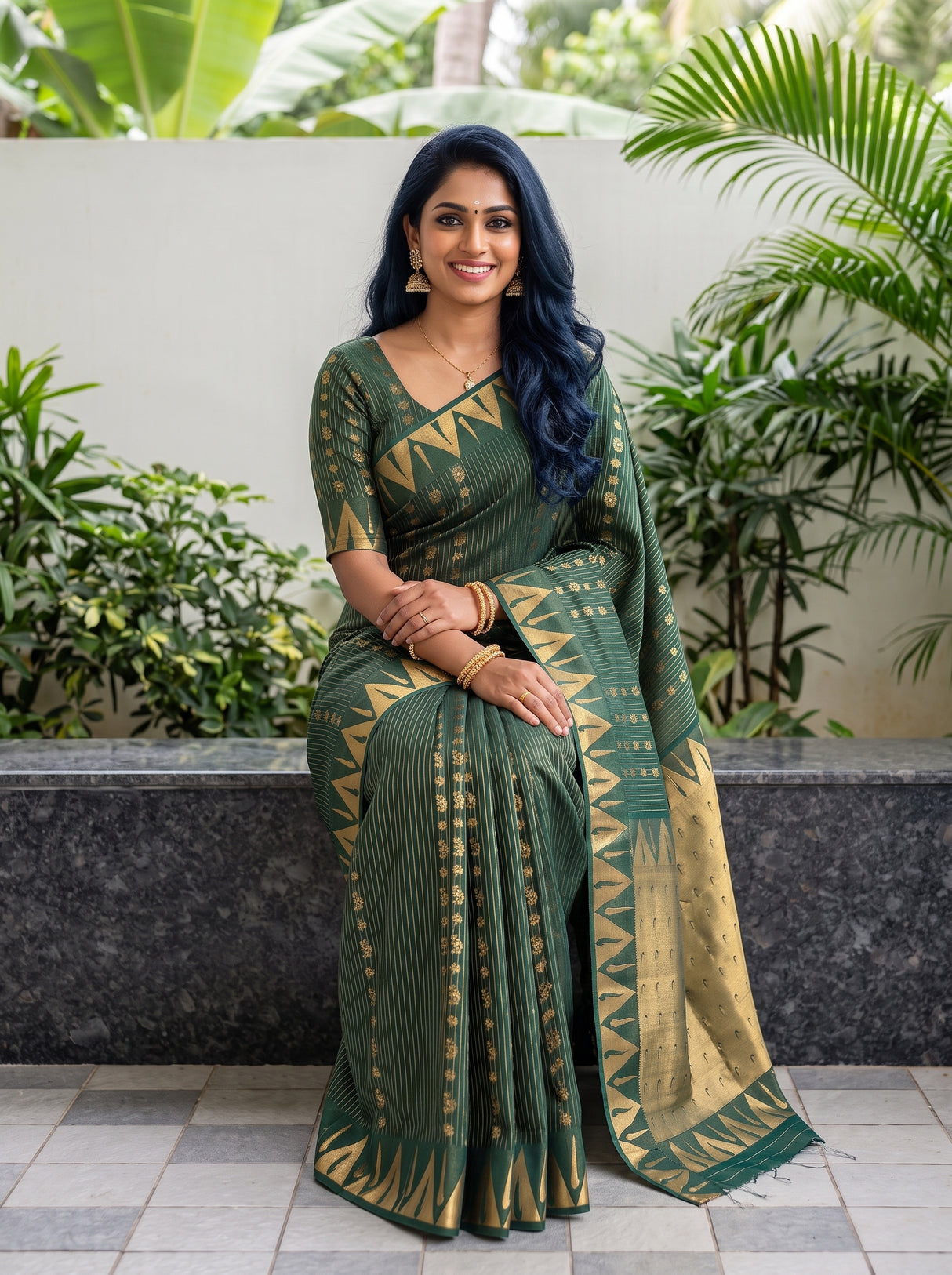 MIMOSA Bottle Green Saree Saree — pose 8 styling detail