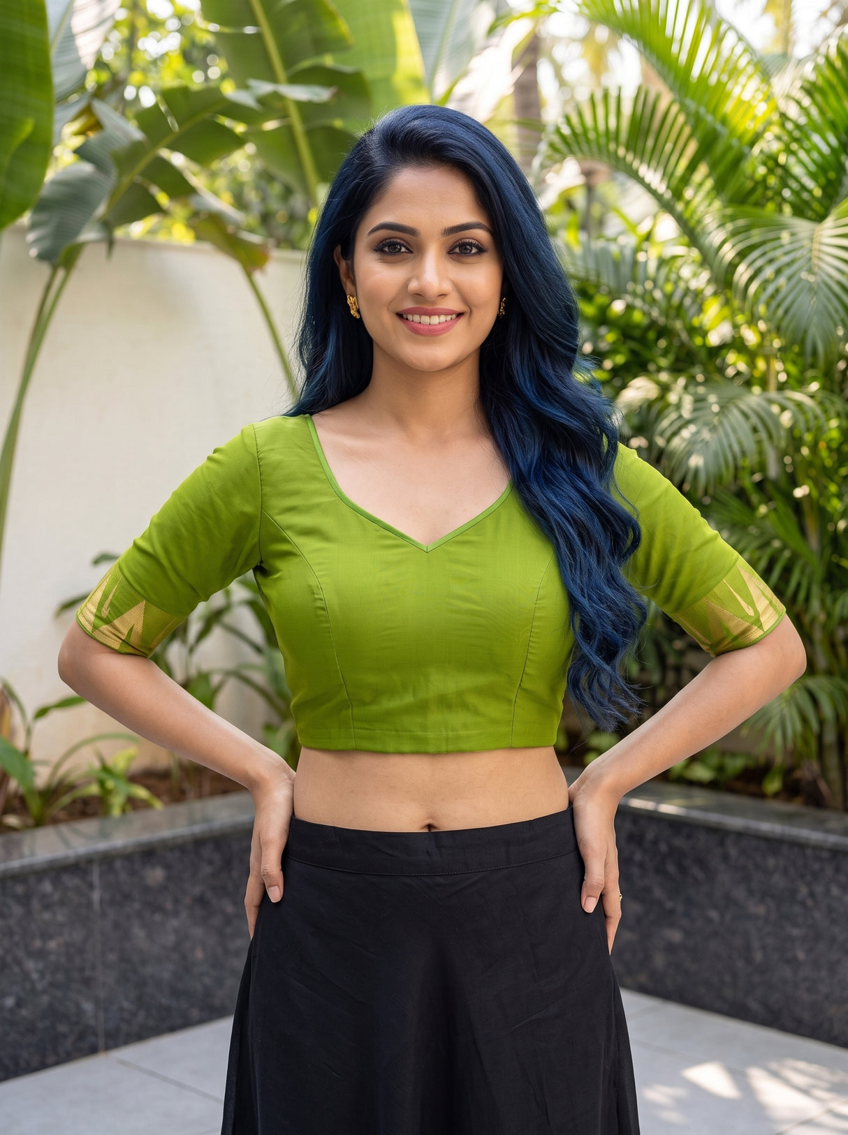 MIMOSA Olive Saree Saree — blouse close-up