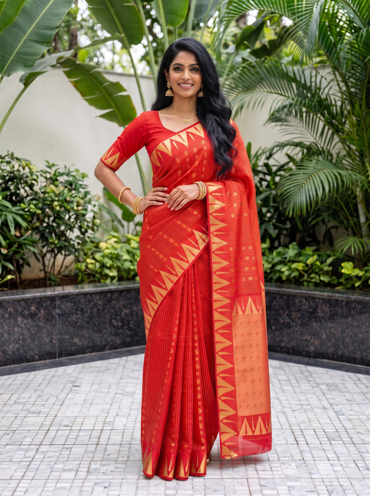 MIMOSA Red Saree Saree — pose 4 styling detail