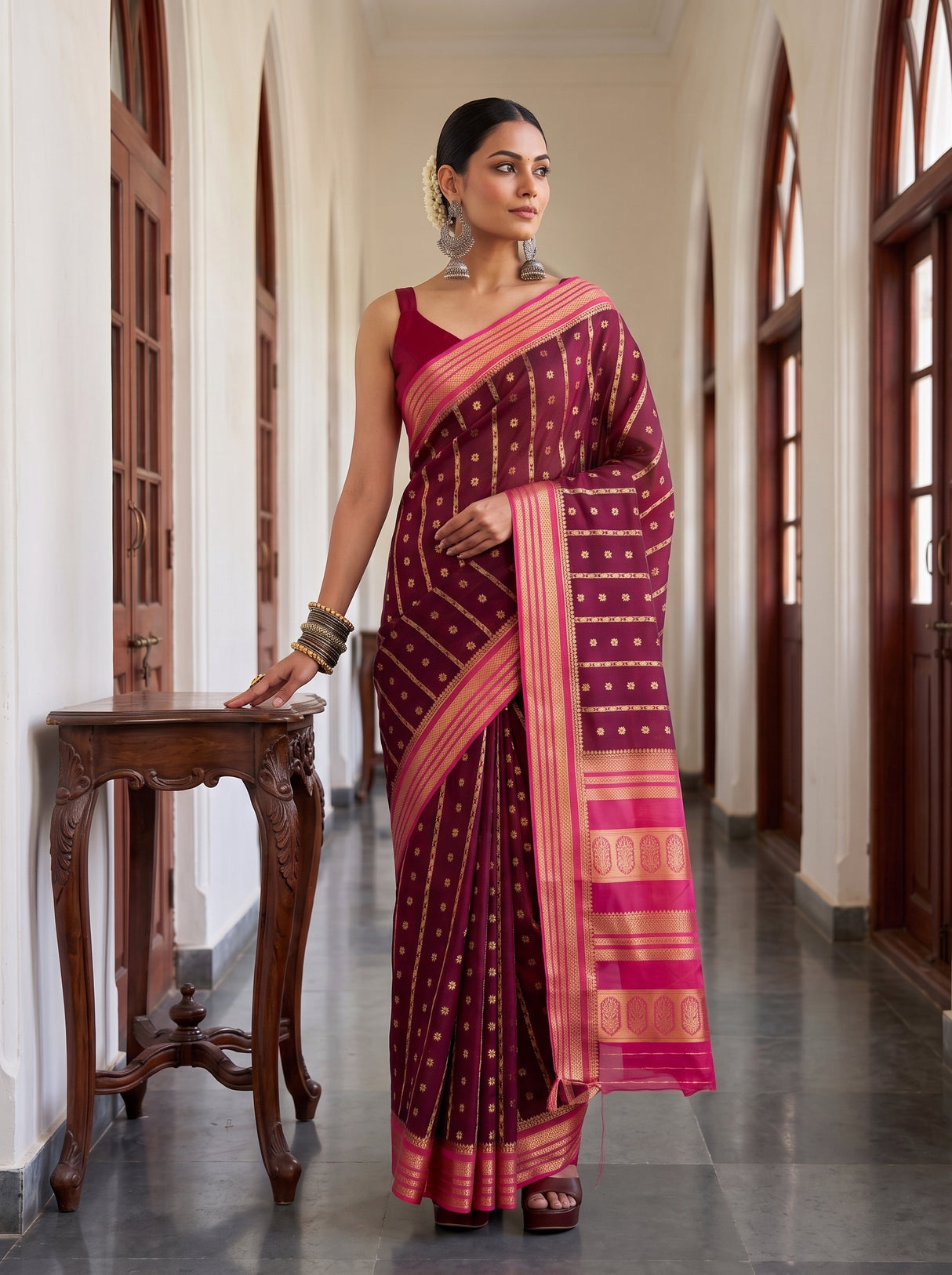 MIMOSA Chocolate Saree Saree — pose 5 styling detail
