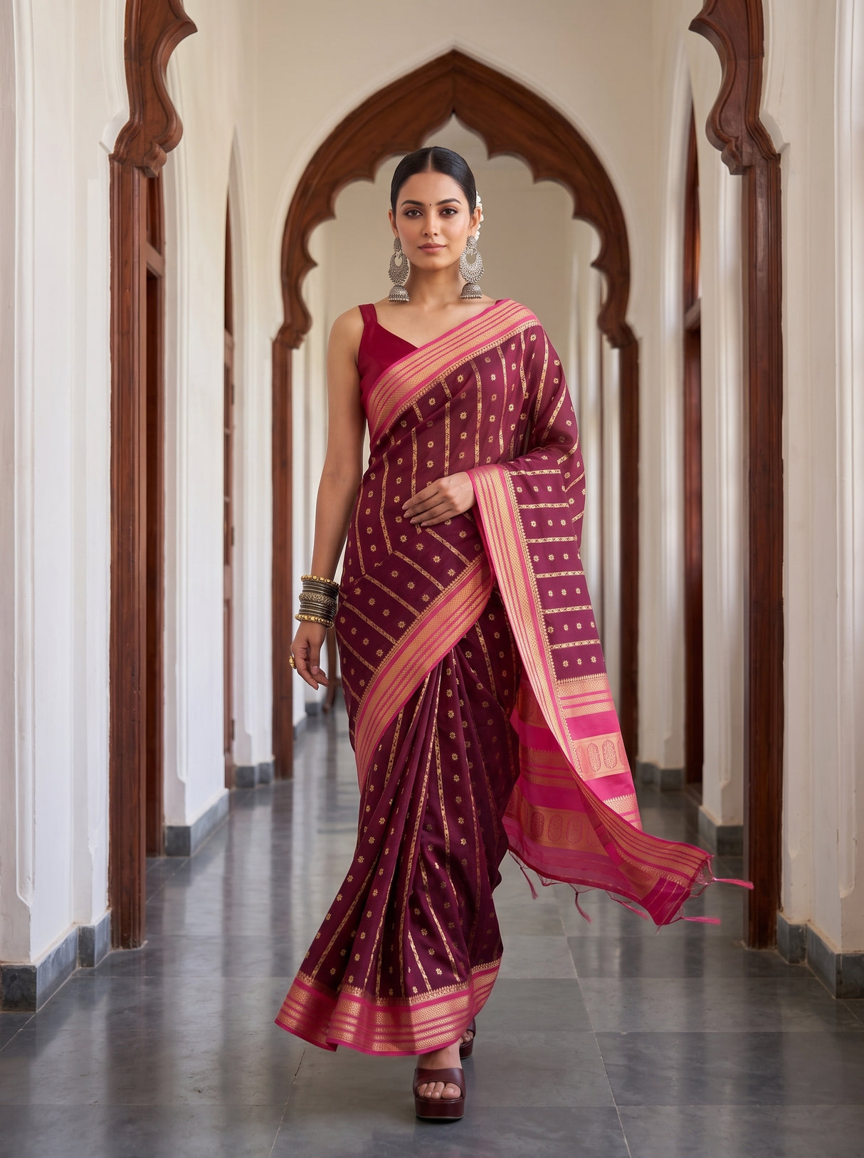 MIMOSA Chocolate Saree Saree — pose 6 styling detail