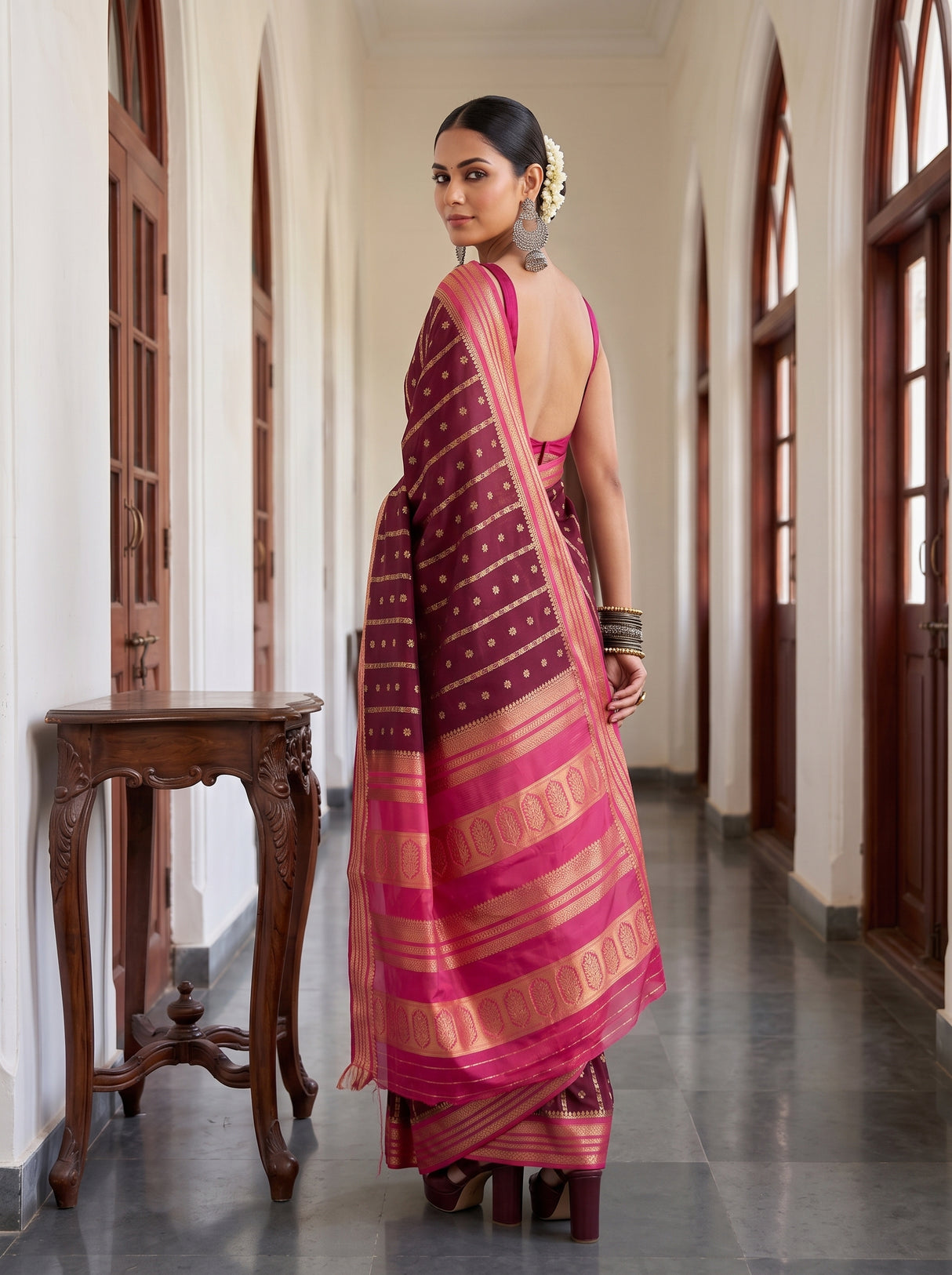 MIMOSA Chocolate Saree Saree — pose 7 styling detail