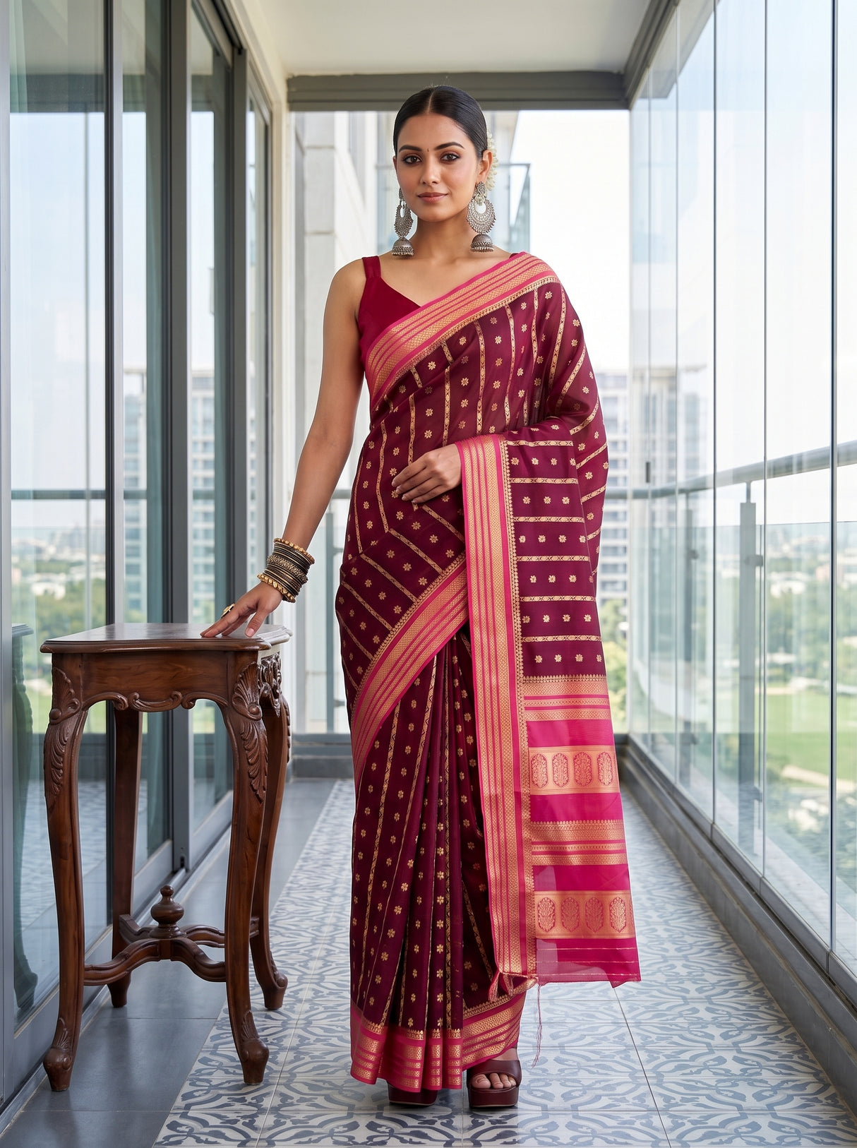 MIMOSA Chocolate Saree Saree — pose 8 styling detail