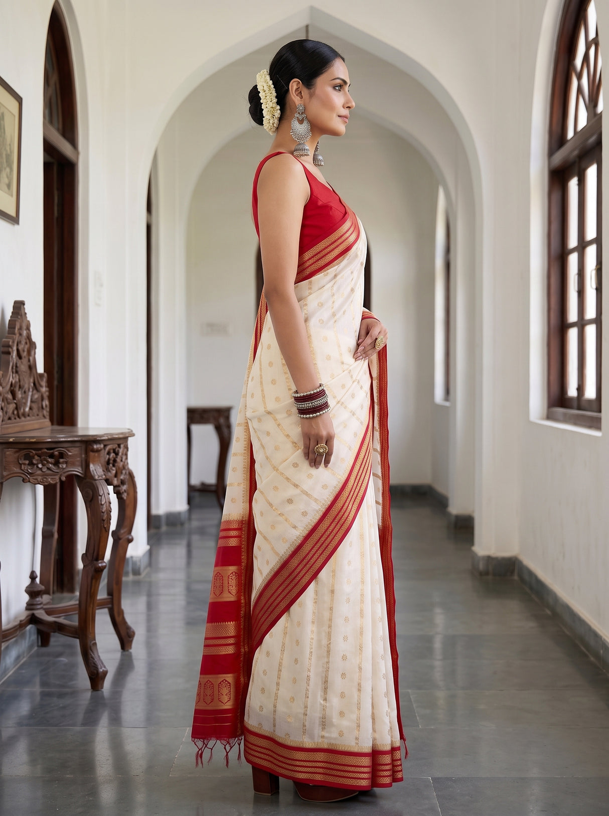 MIMOSA Half White Saree Saree — pose 3 styling detail