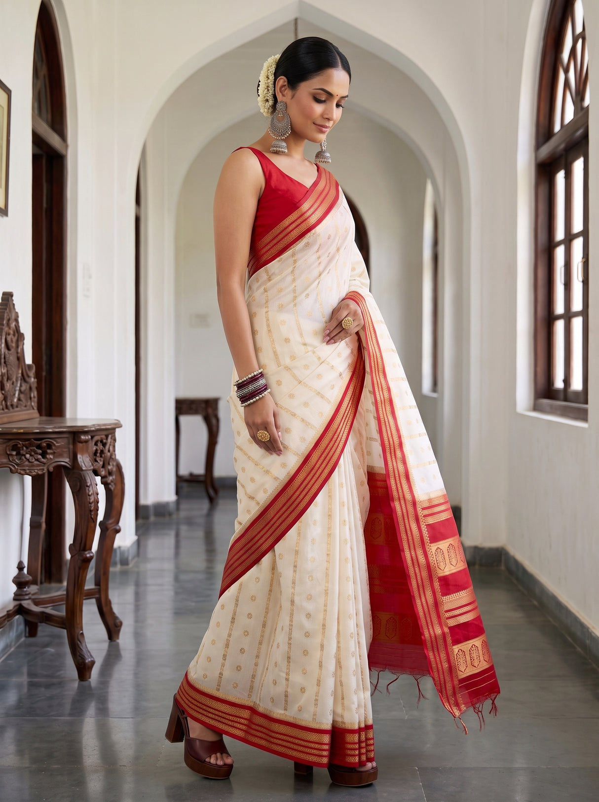 MIMOSA Half White Saree Saree — pose 9 styling detail