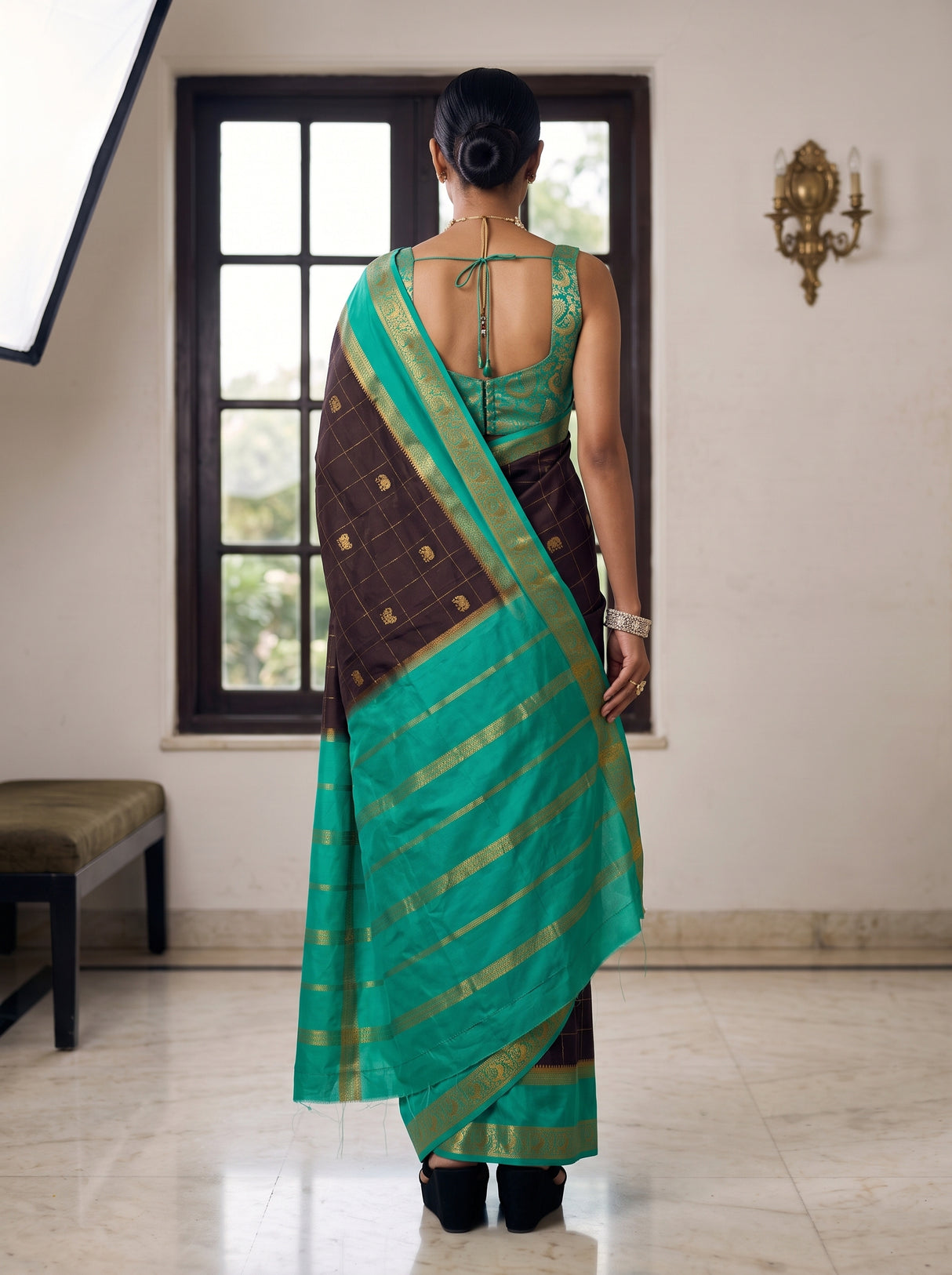 MIMOSA Chocolate Saree Saree — pose 2 styling detail