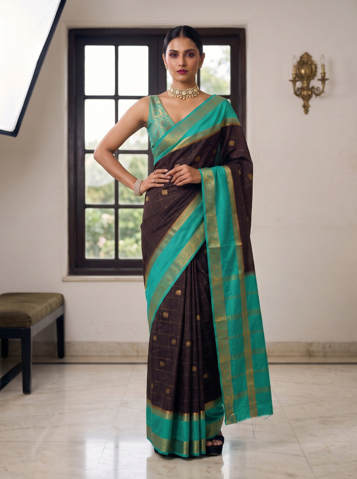 MIMOSA Chocolate Saree Saree — pose 4 styling detail