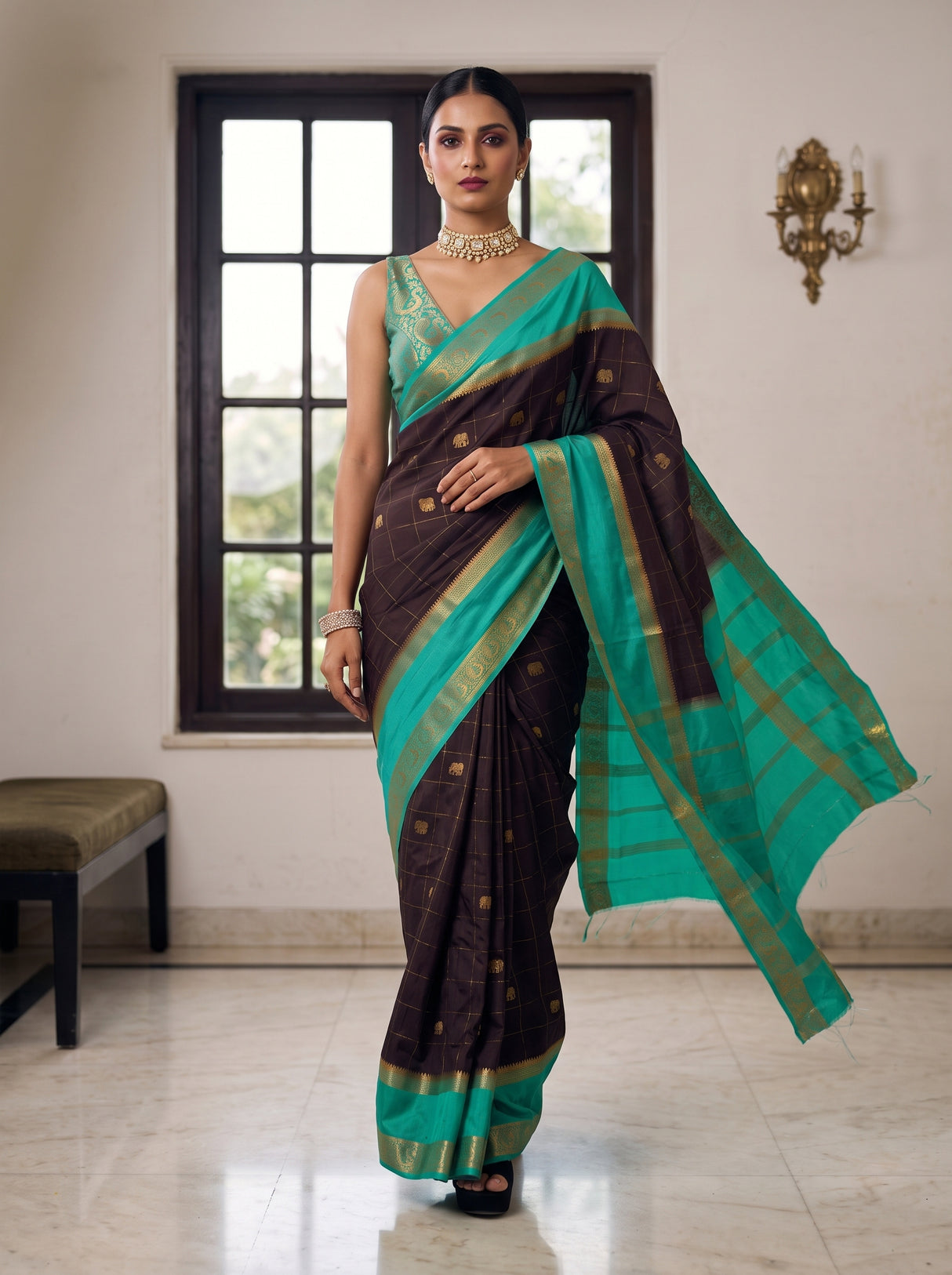 MIMOSA Chocolate Saree Saree — pose 6 styling detail
