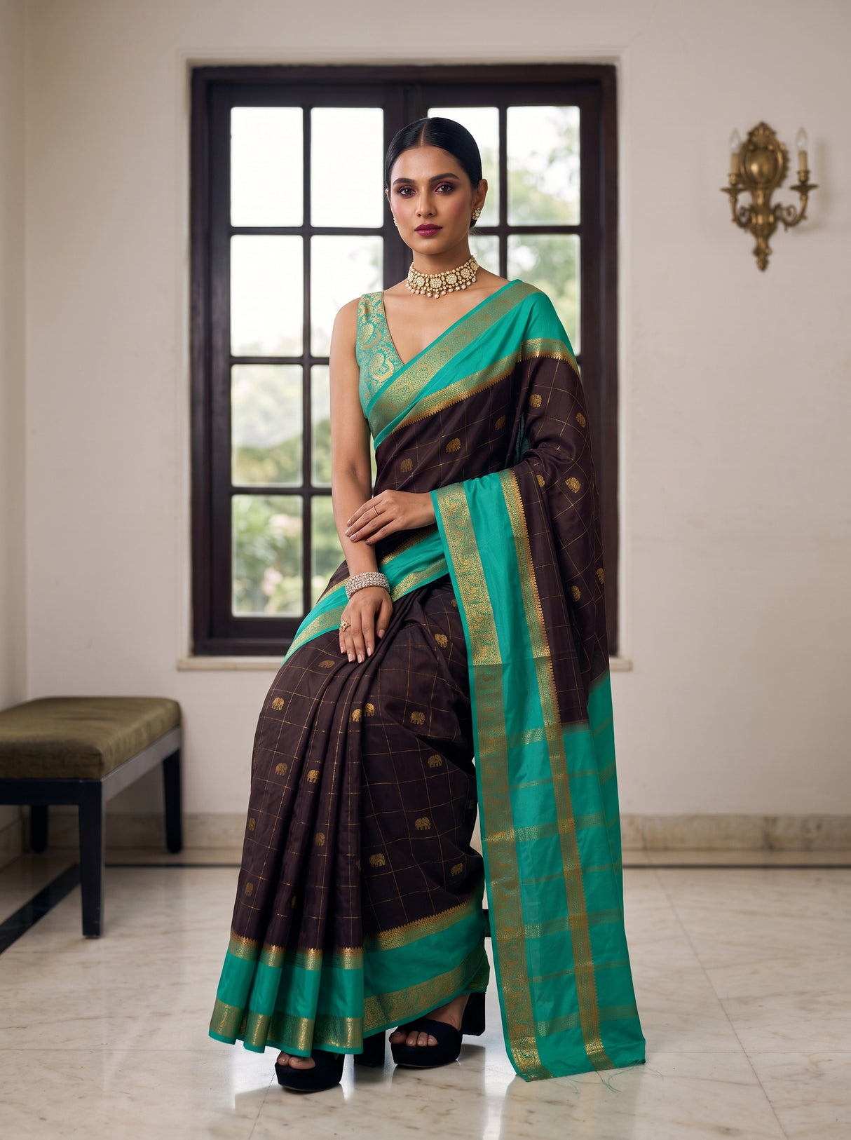 MIMOSA Chocolate Saree Saree — pose 8 styling detail