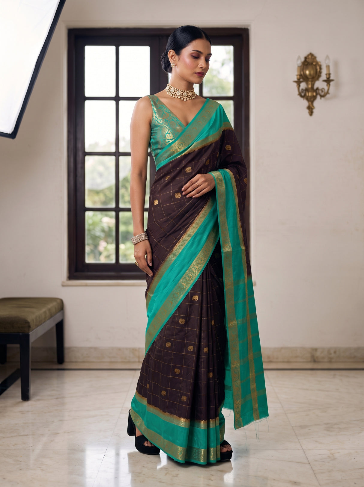 MIMOSA Chocolate Saree Saree — pose 9 styling detail