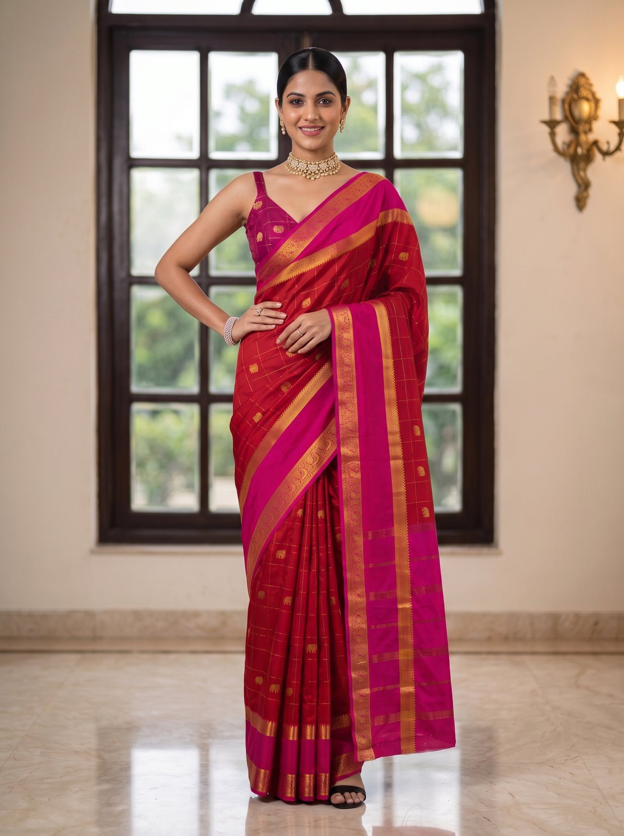 MIMOSA Red Saree Saree — pose 4 styling detail