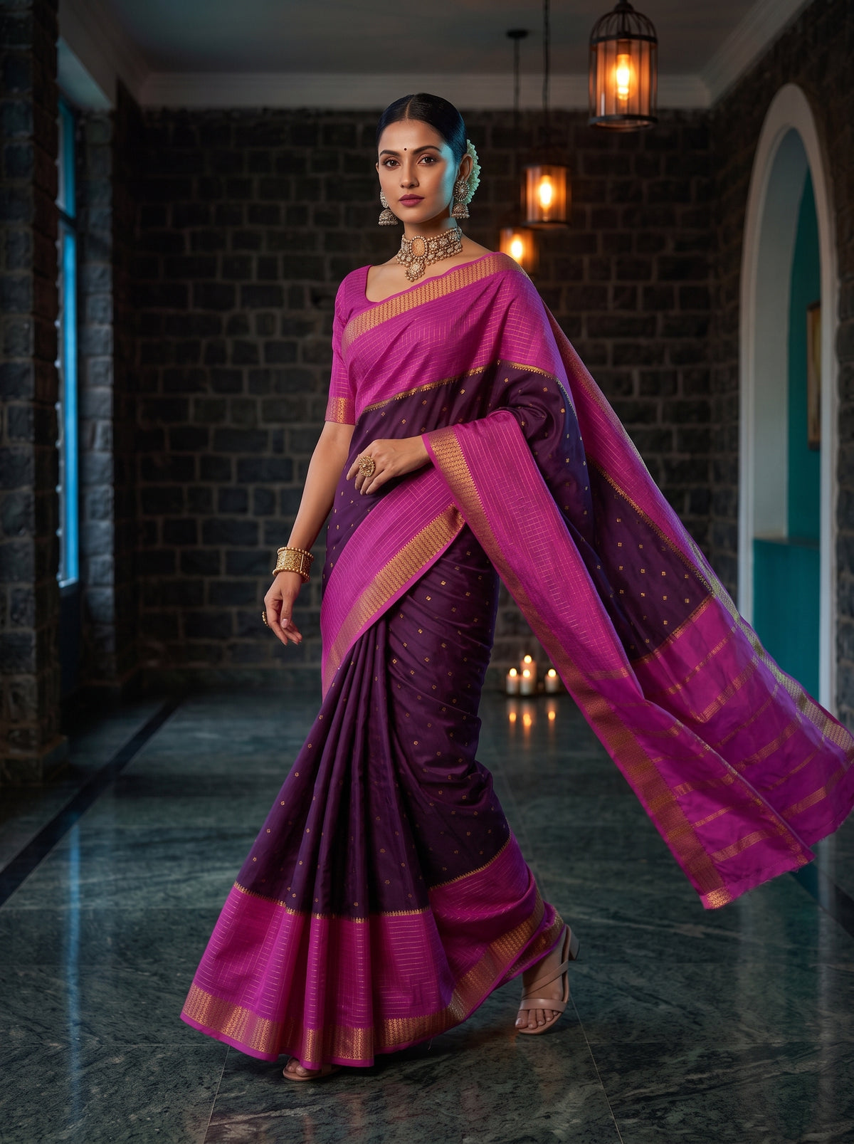 MIMOSA Jamun Mysore Silk crepe Saree — pose 6 styling detail