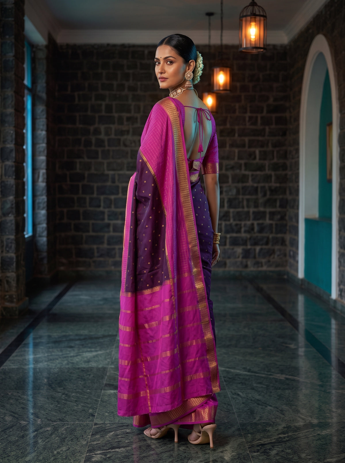 MIMOSA Jamun Mysore Silk crepe Saree — pose 7 styling detail