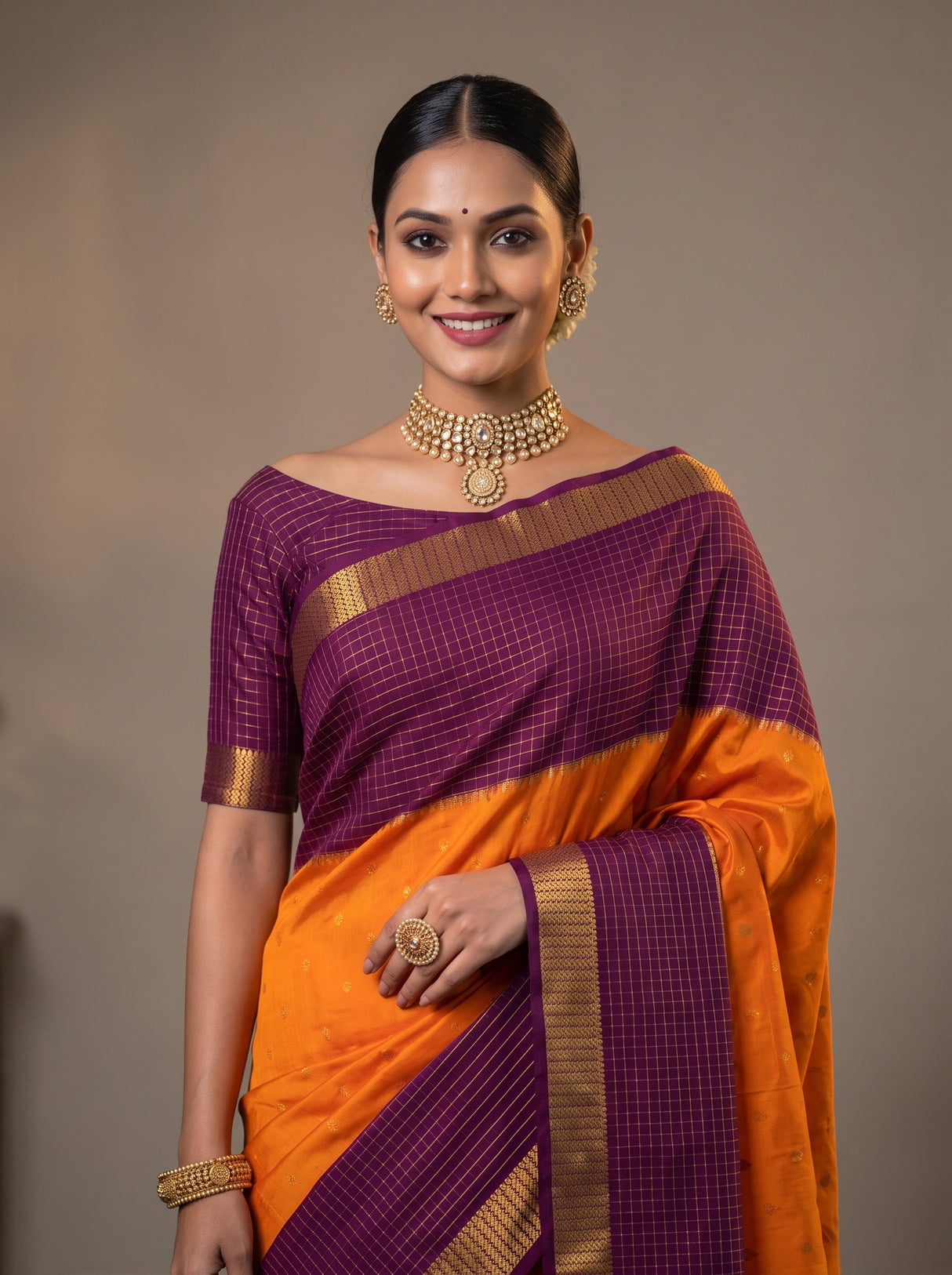 MIMOSA Mustard Mysore Silk crepe Saree — pose 10 styling detail