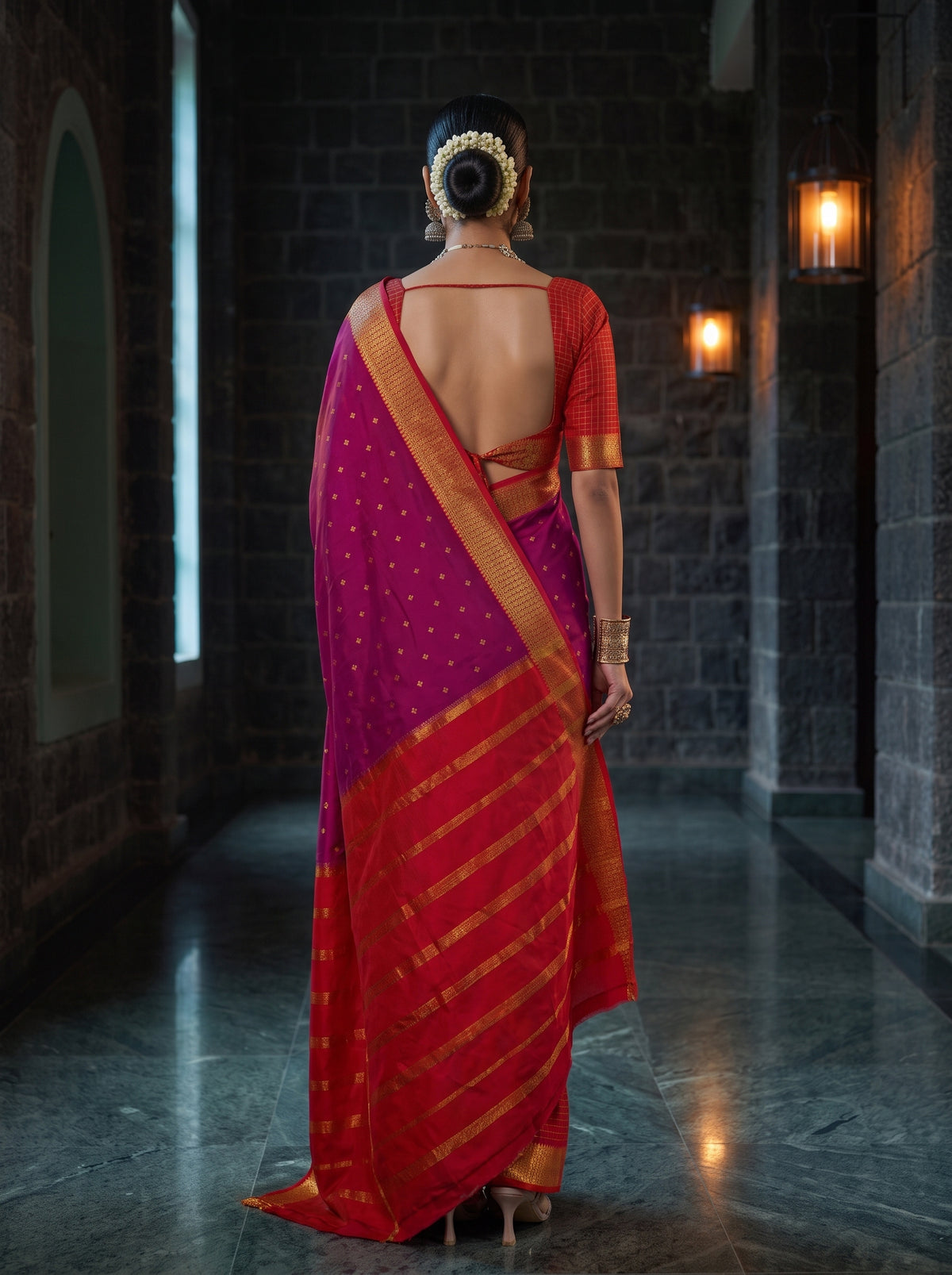 MIMOSA Rani Mysore Silk crepe Saree — saree shot pallu and body