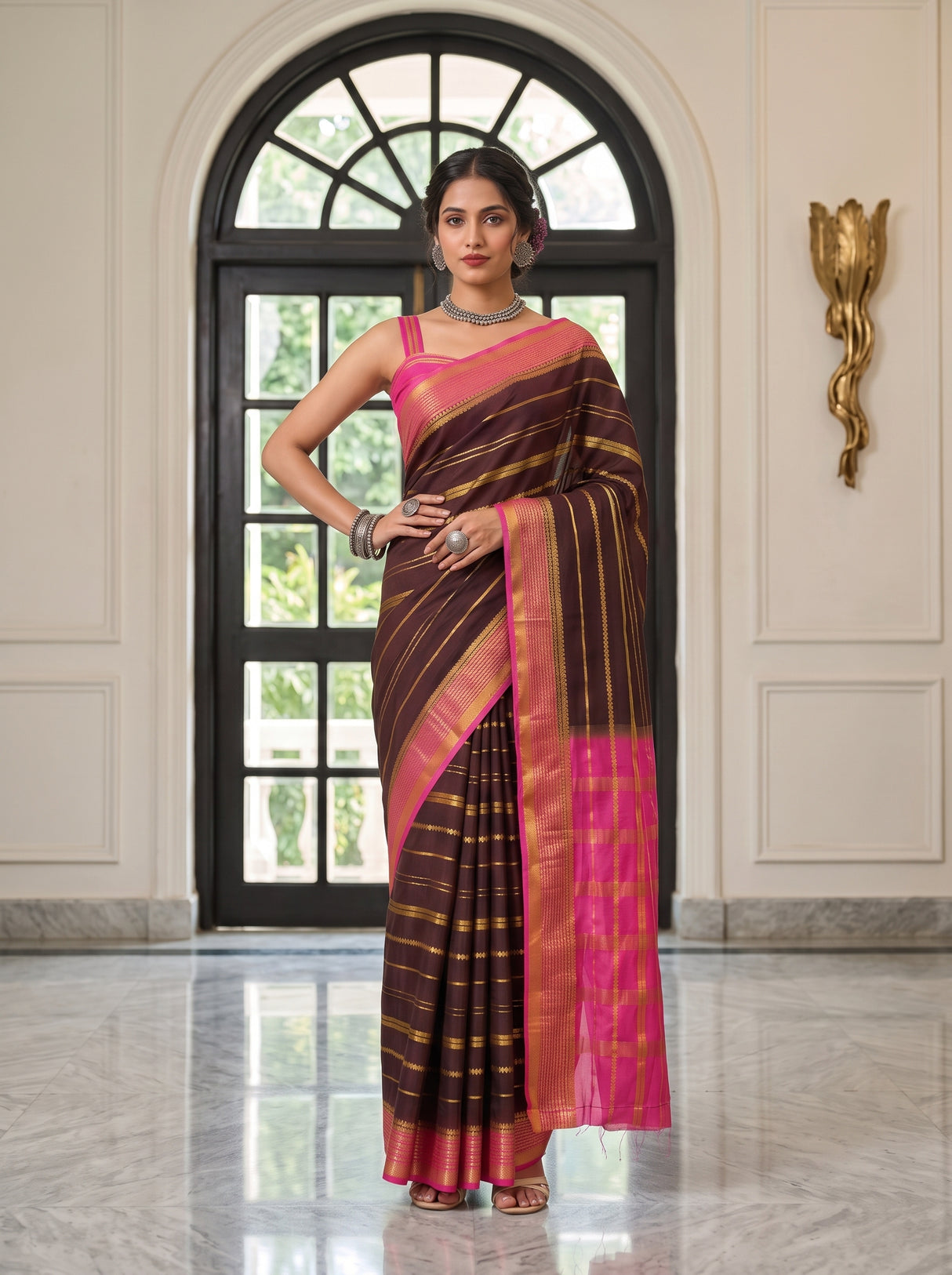 MIMOSA Chocolate Saree Saree — pose 4 styling detail