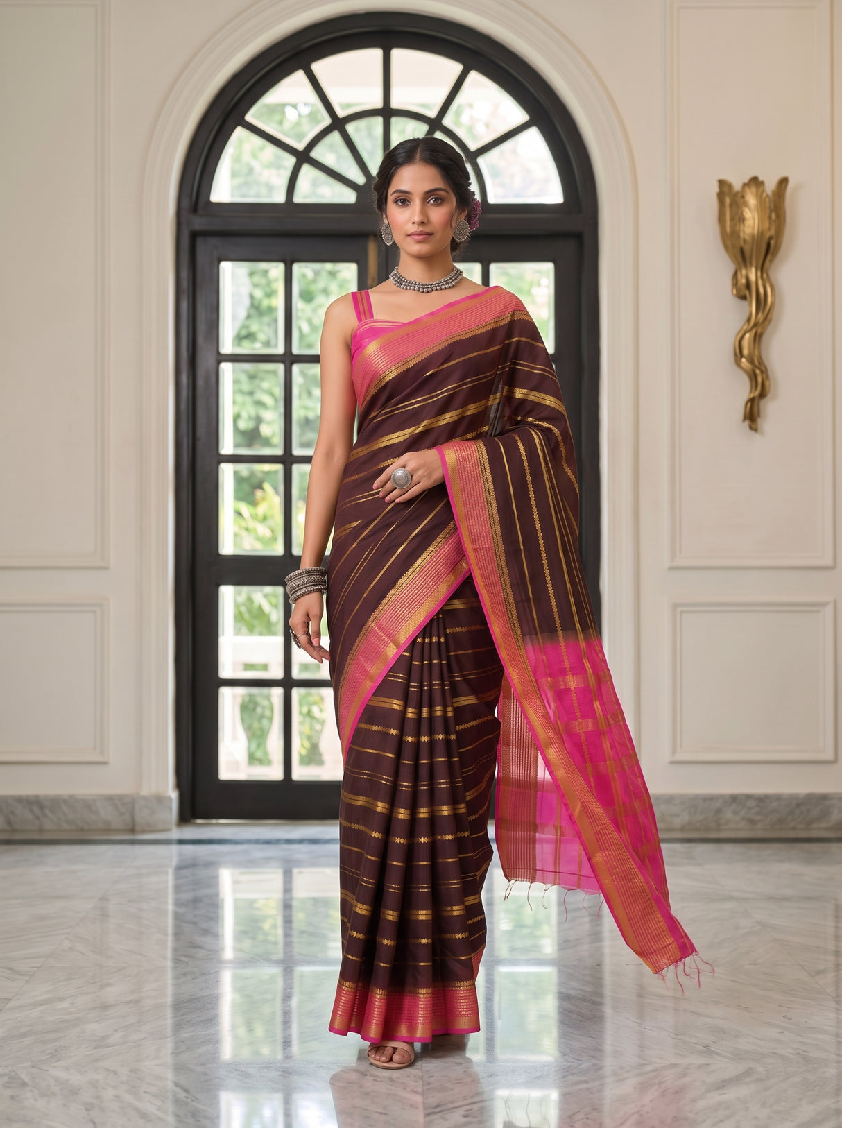 MIMOSA Chocolate Saree Saree — pose 6 styling detail