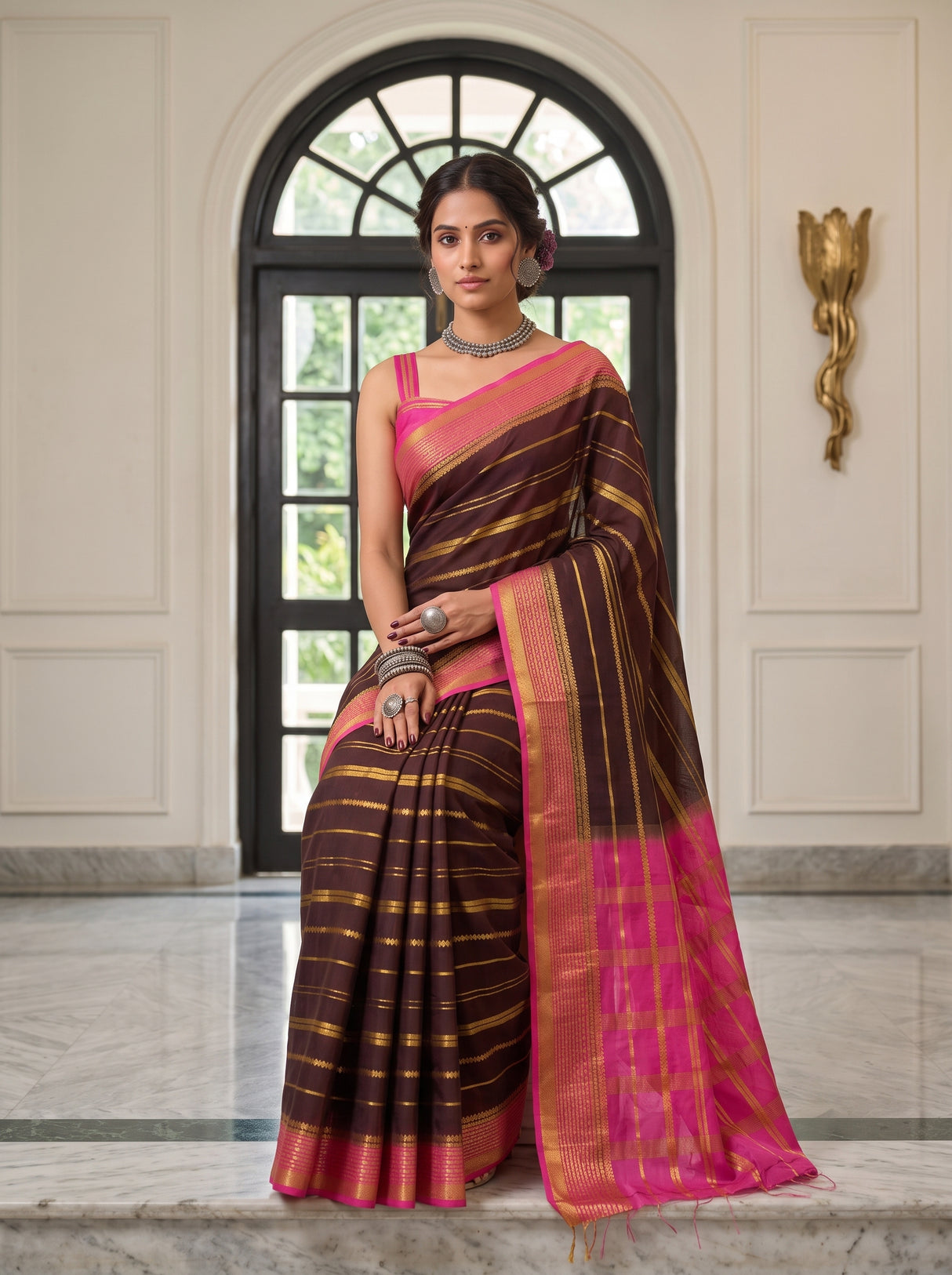 MIMOSA Chocolate Saree Saree — pose 8 styling detail