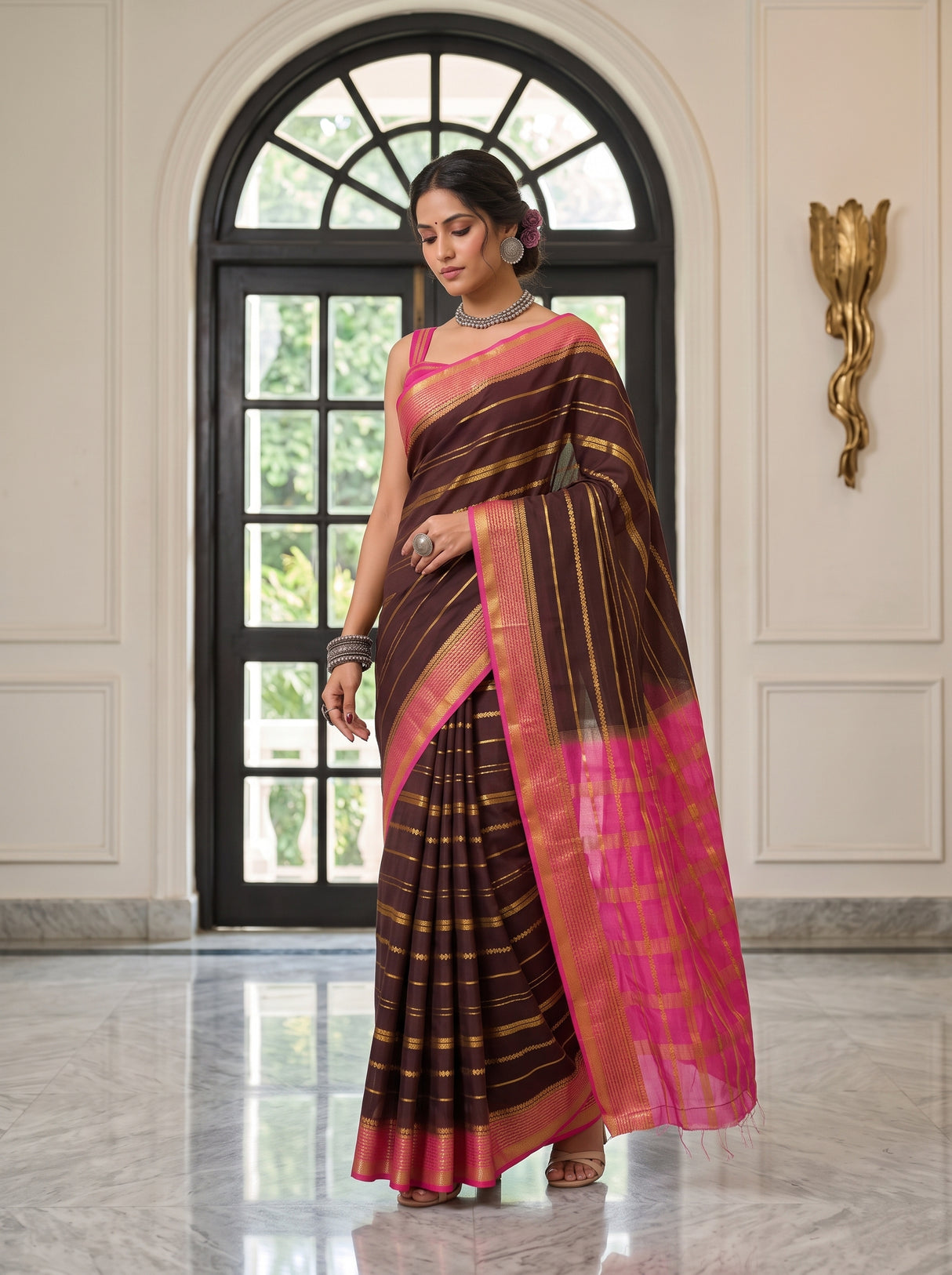 MIMOSA Chocolate Saree Saree — pose 9 styling detail