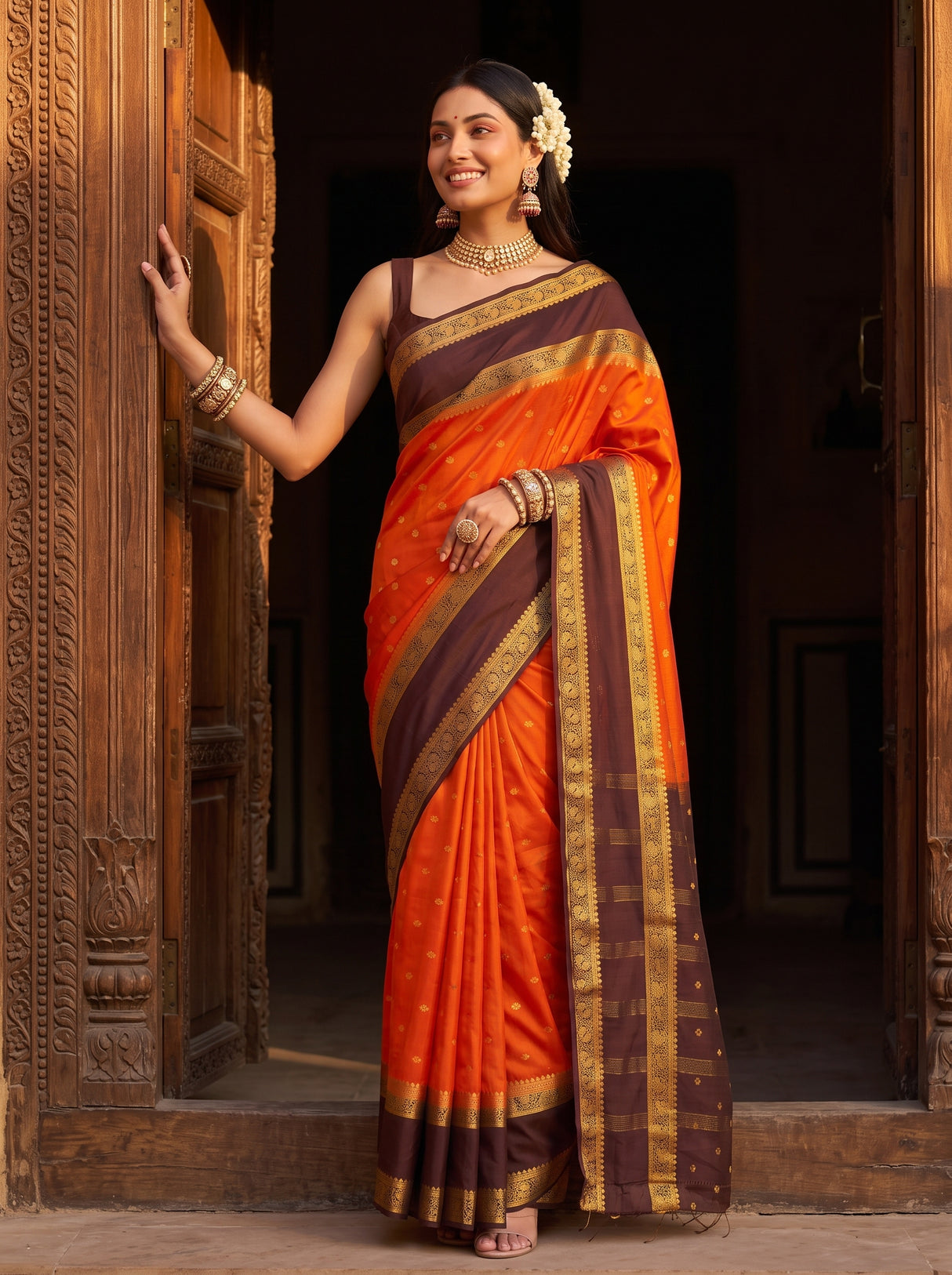 MIMOSA Orange Saree Saree — pose 5 styling detail
