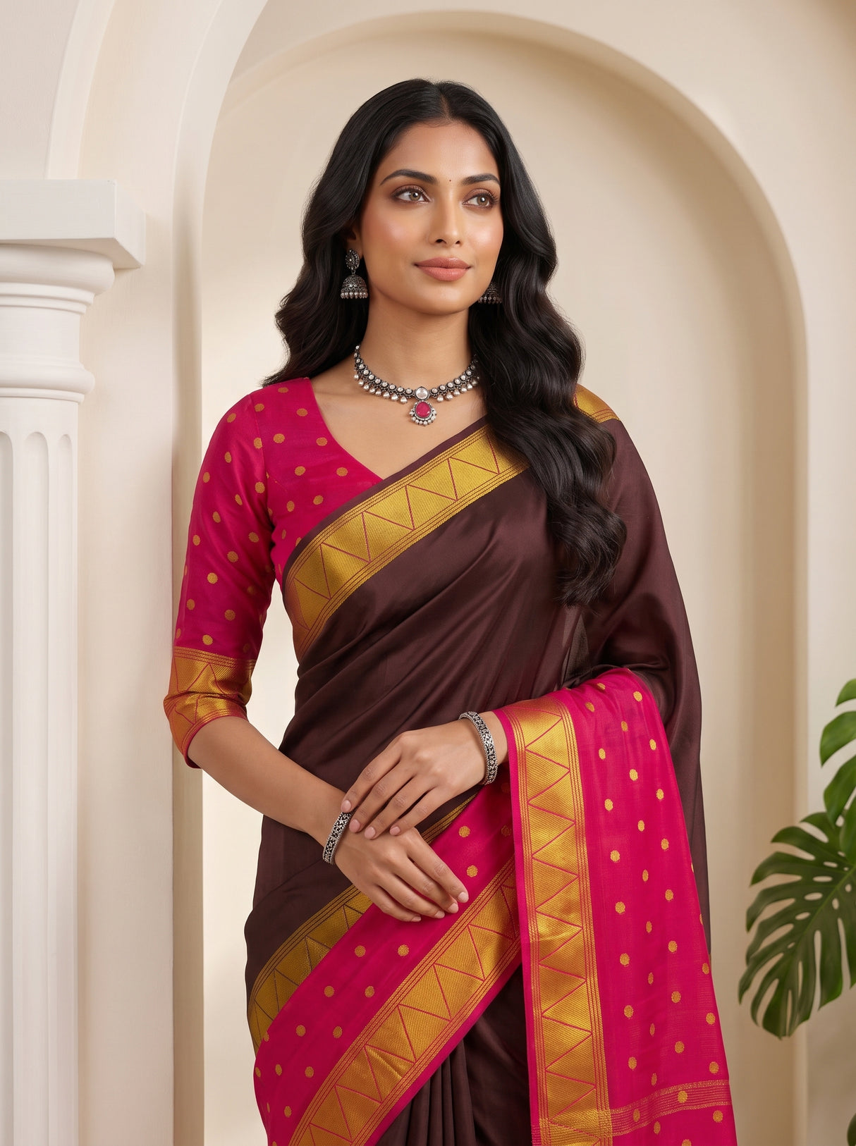 MIMOSA Chocolate Saree Saree — pose 10 styling detail