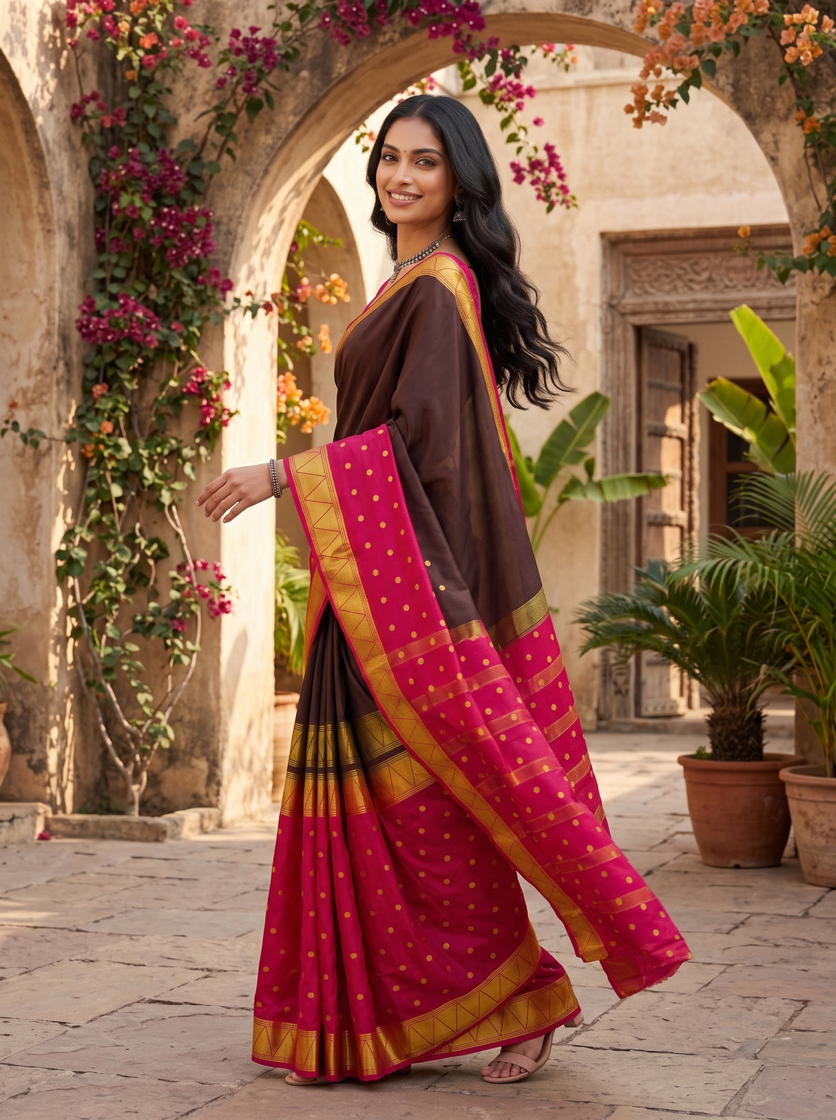 MIMOSA Chocolate Saree Saree — pose 9 styling detail
