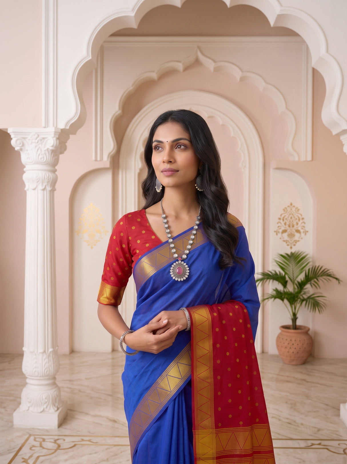 MIMOSA Royal Blue Saree Saree — pose 10 styling detail