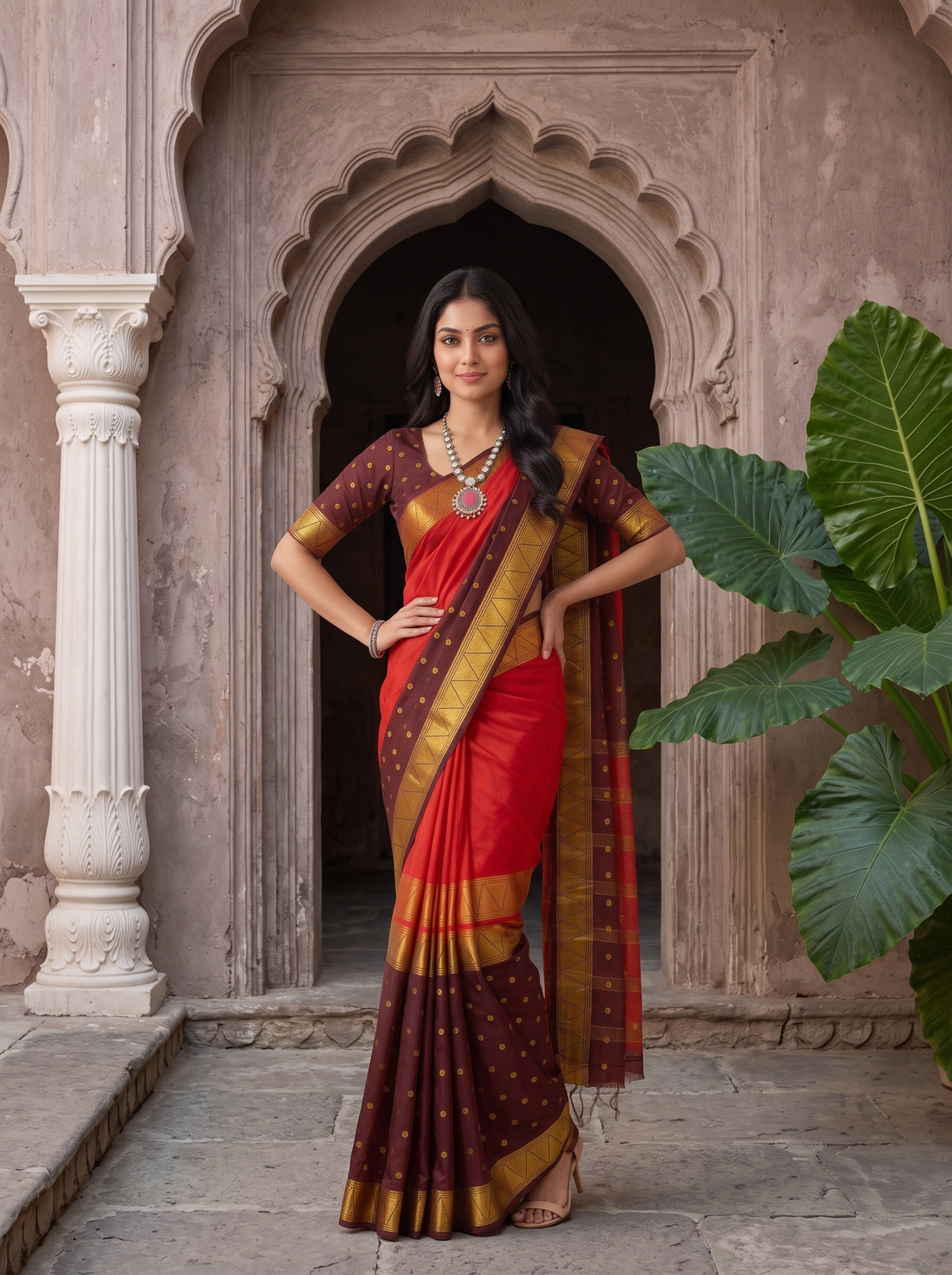 MIMOSA Red Saree Saree — pose 4 styling detail