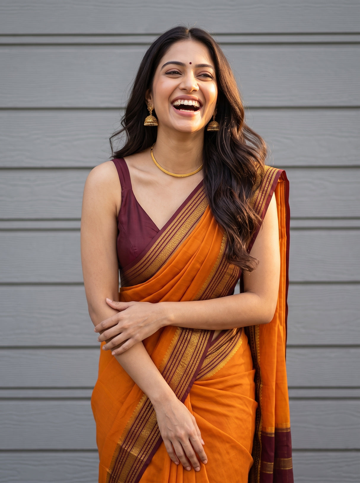 MIMOSA Mustard Mysore Silk Crepe Saree — pose 10 styling detail
