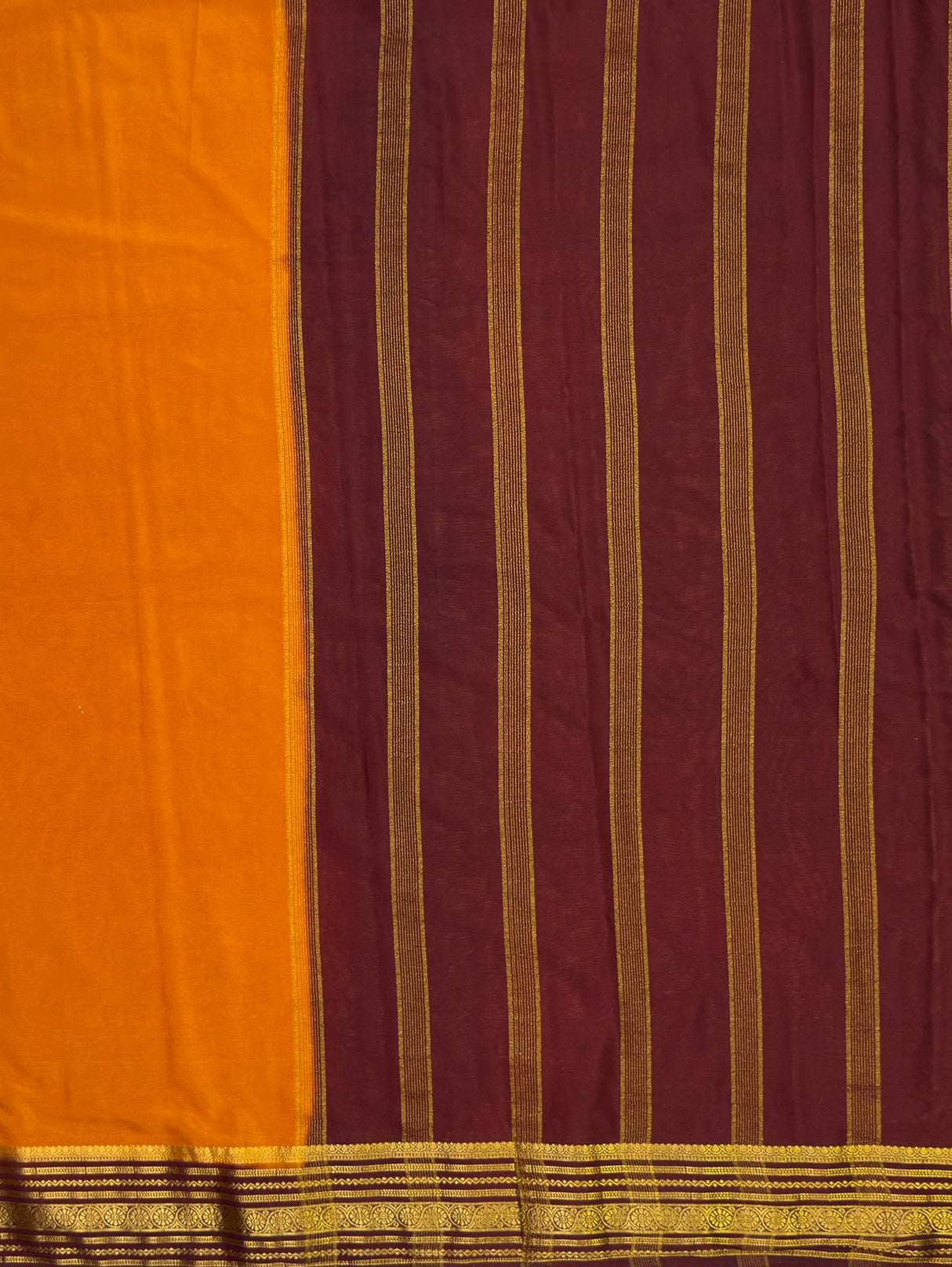 MIMOSA Mustard Mysore Silk Crepe Saree — pallu and zari work detail