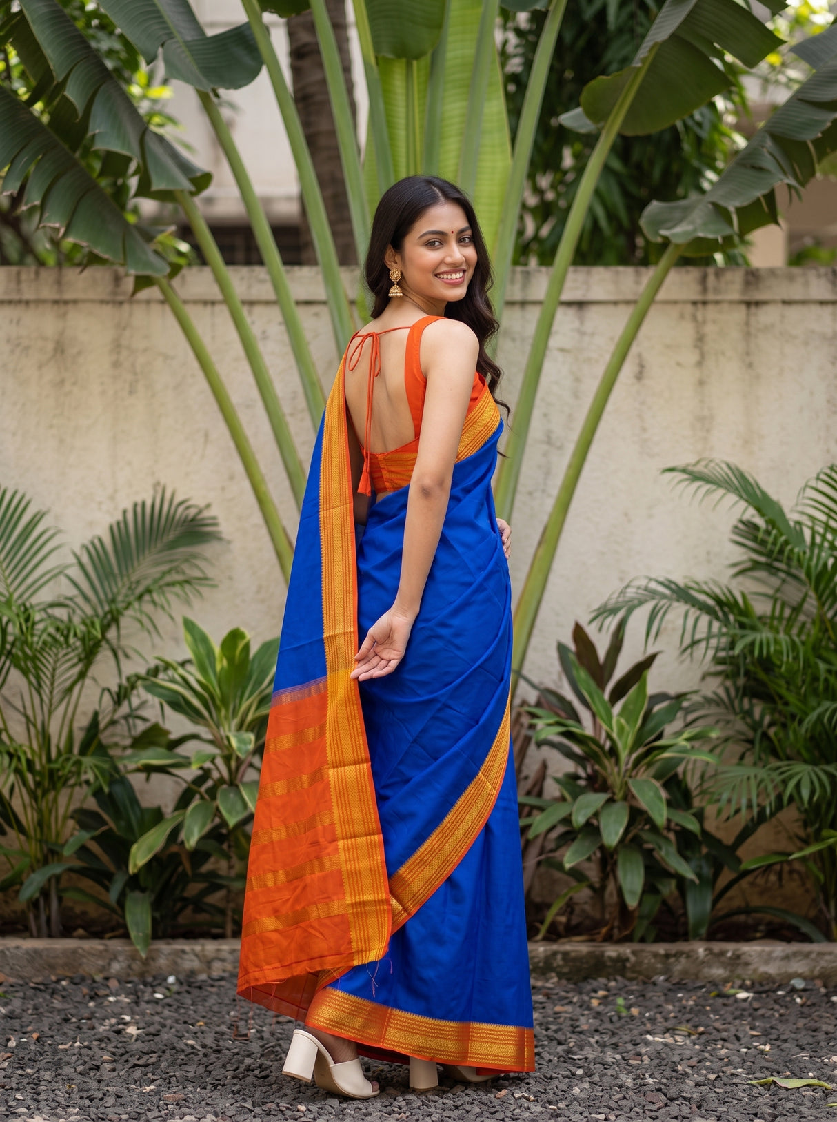 MIMOSA Royal Blue Mysore Silk Crepe Saree — pose 7 styling detail