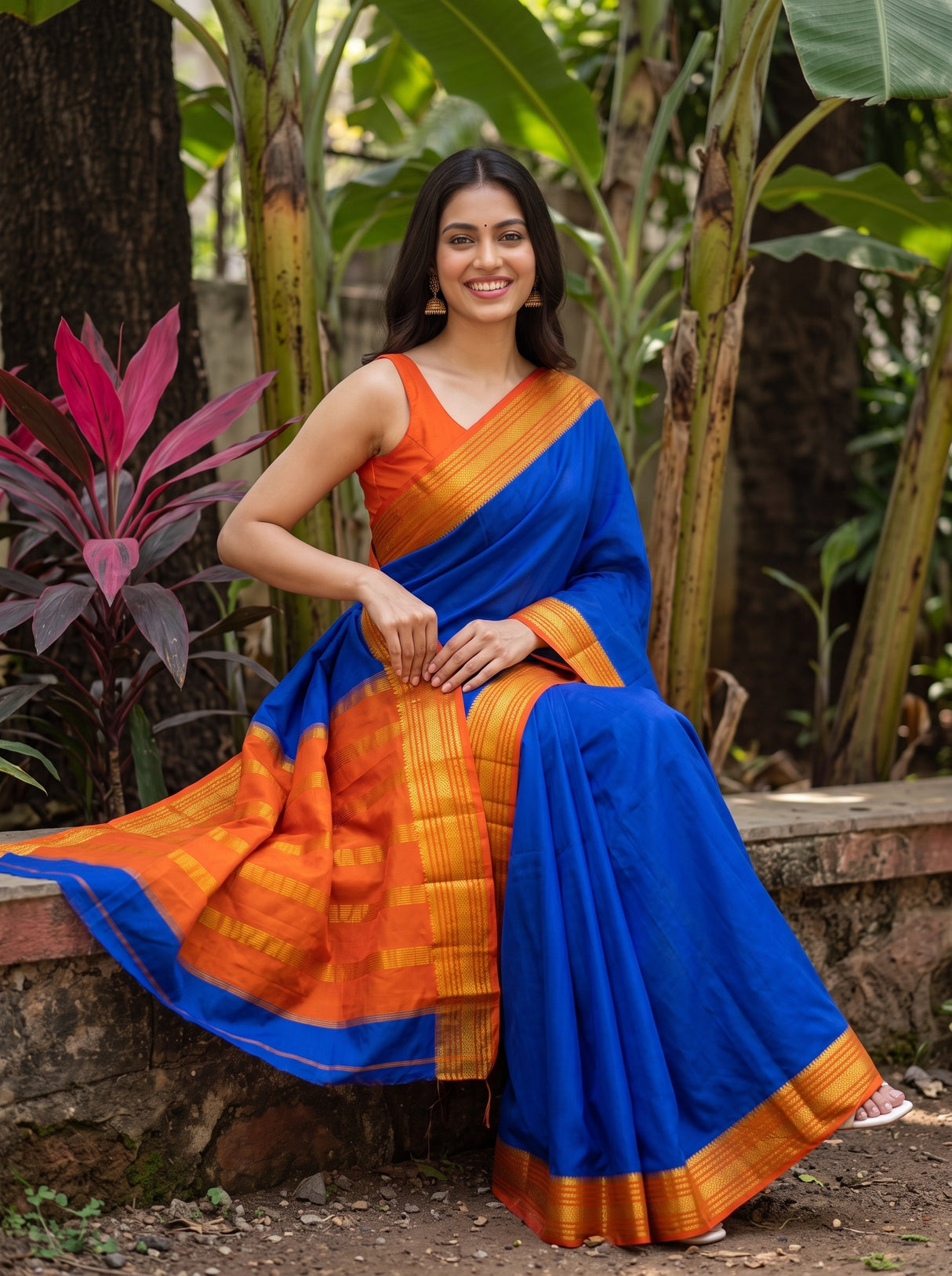 MIMOSA Royal Blue Mysore Silk Crepe Saree — pose 8 styling detail