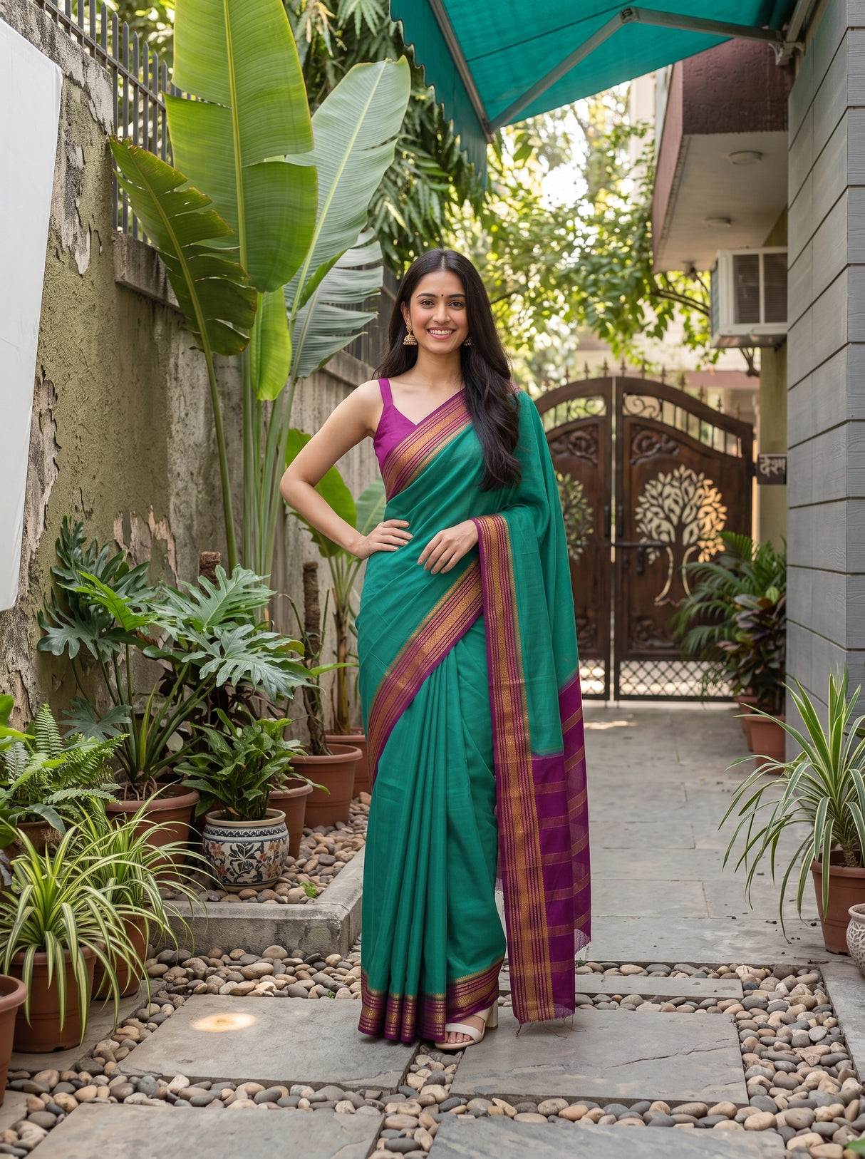 MIMOSA Rama Mysore Silk Crepe Saree — pose 4 styling detail