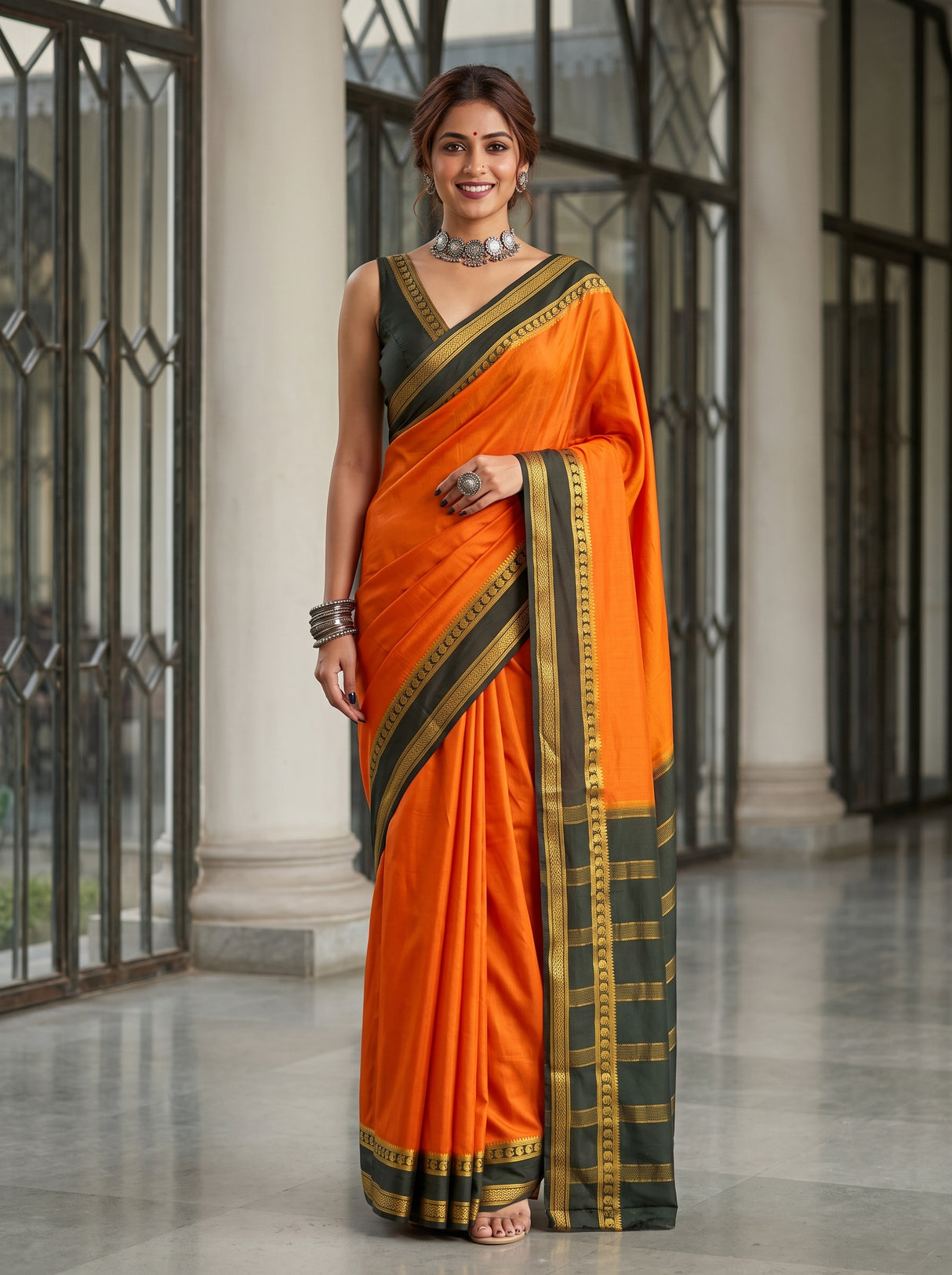 MIMOSA Mustard Saree Saree — front view on mannequin